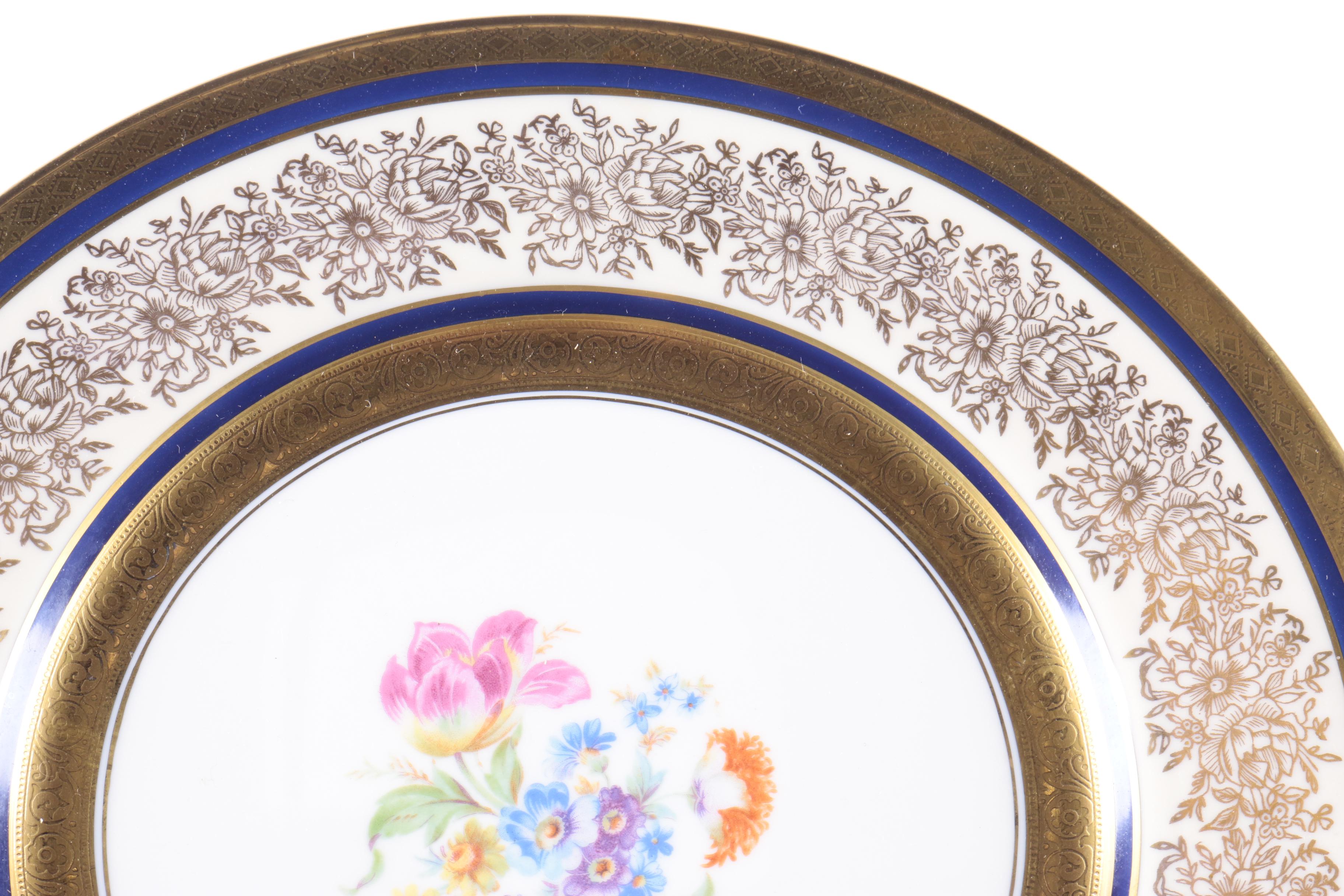 Edgerton China Gold Tone Encrusted Plates with Floral Motifs
