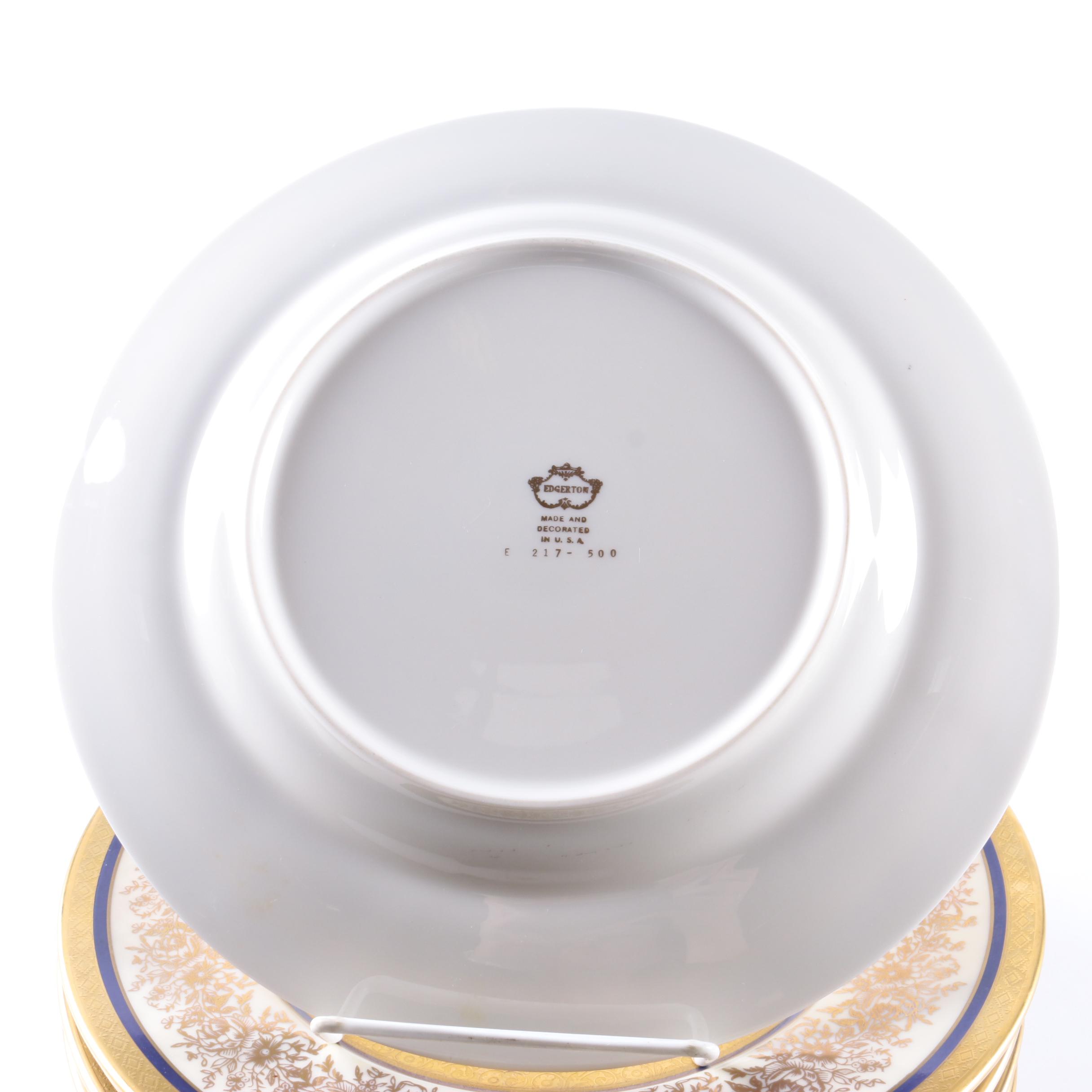 Edgerton China Gold Tone Encrusted Plates with Floral Motifs