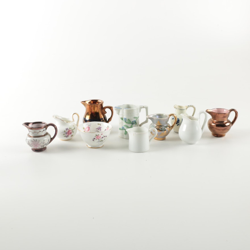 Assortment of Small Ceramic Pitchers including Royal Chelsea