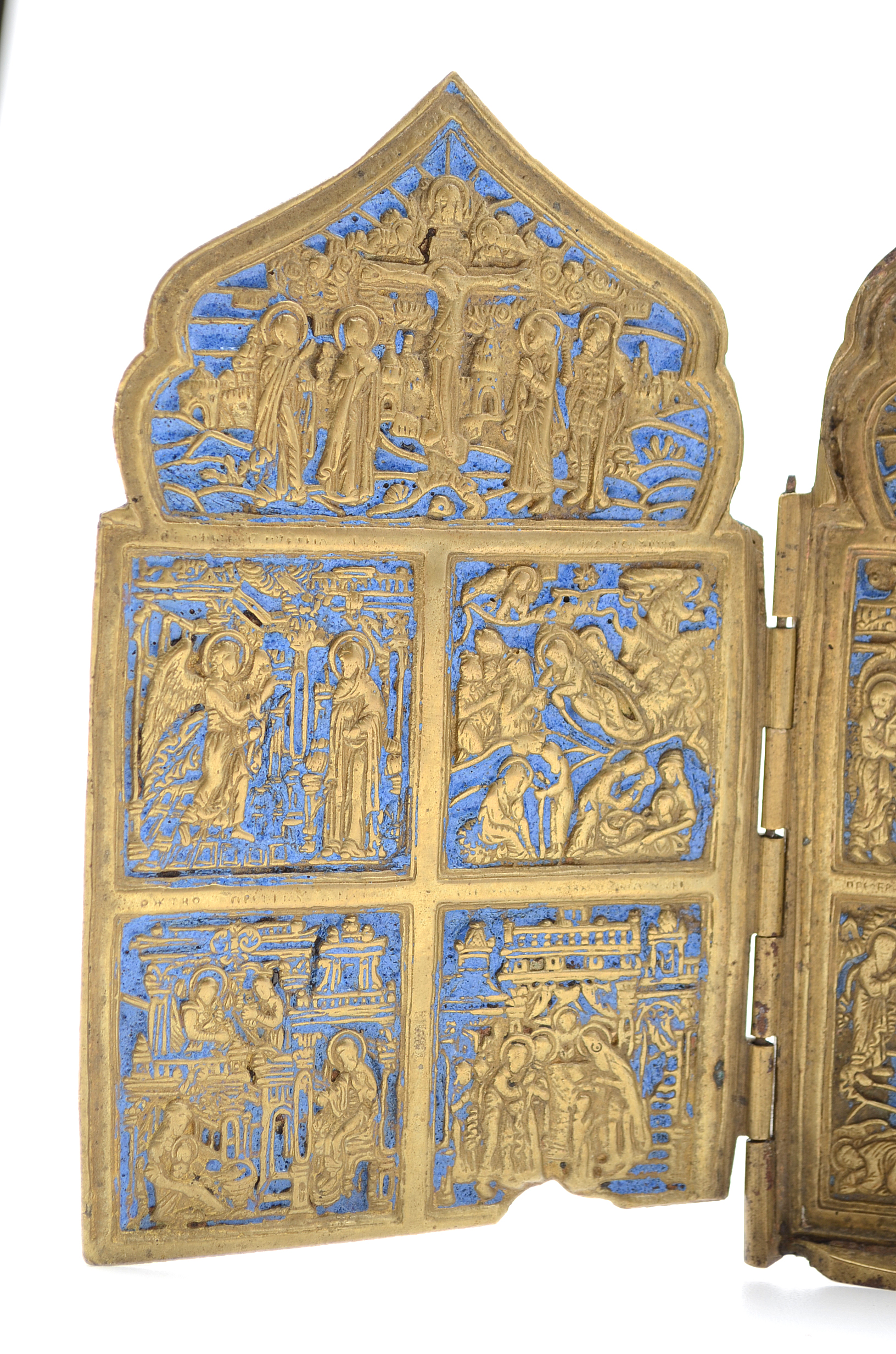 19th Century Russian Four panel Folding Skladen Traveling Icon