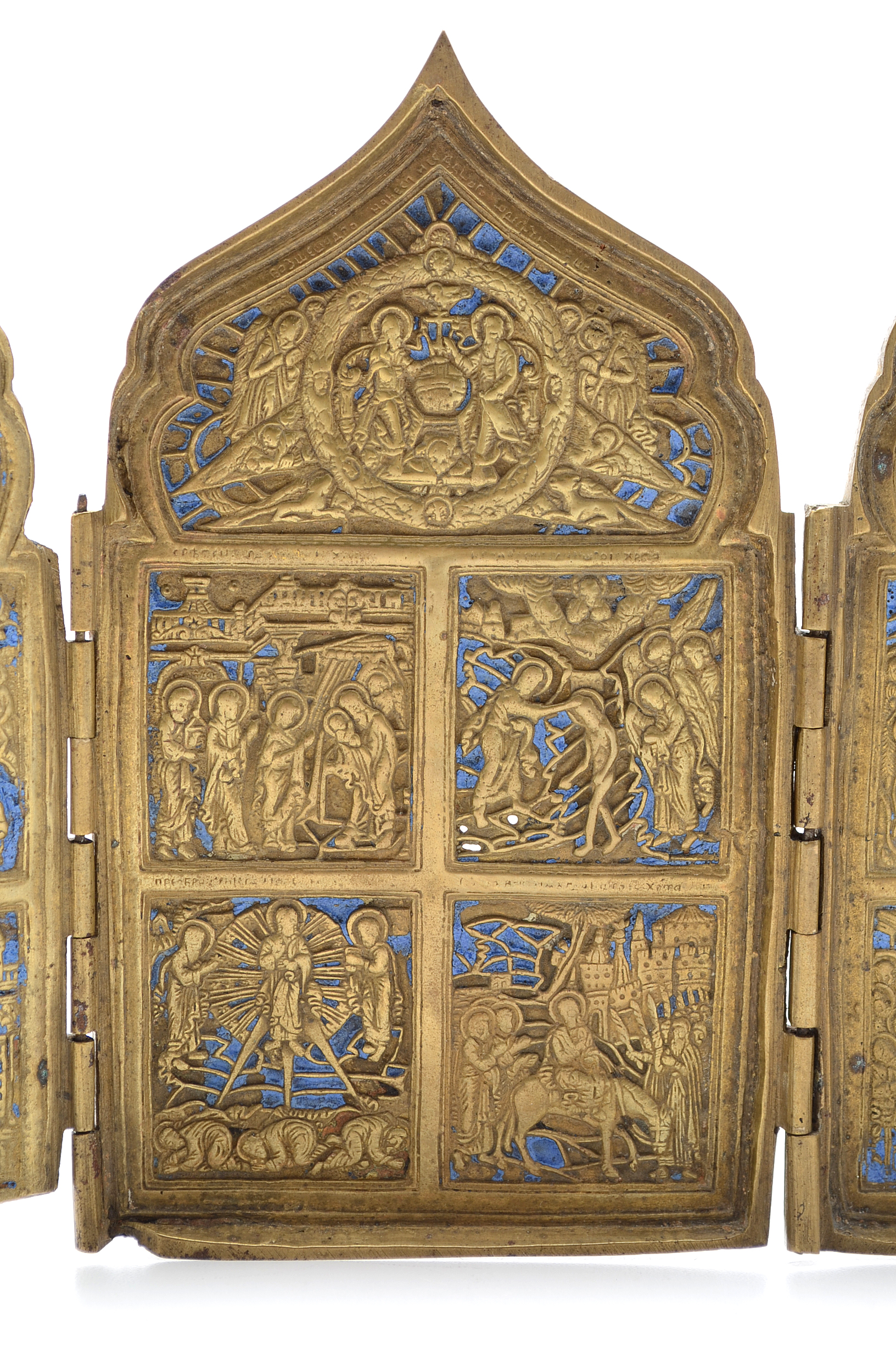 19th Century Russian Four panel Folding Skladen Traveling Icon