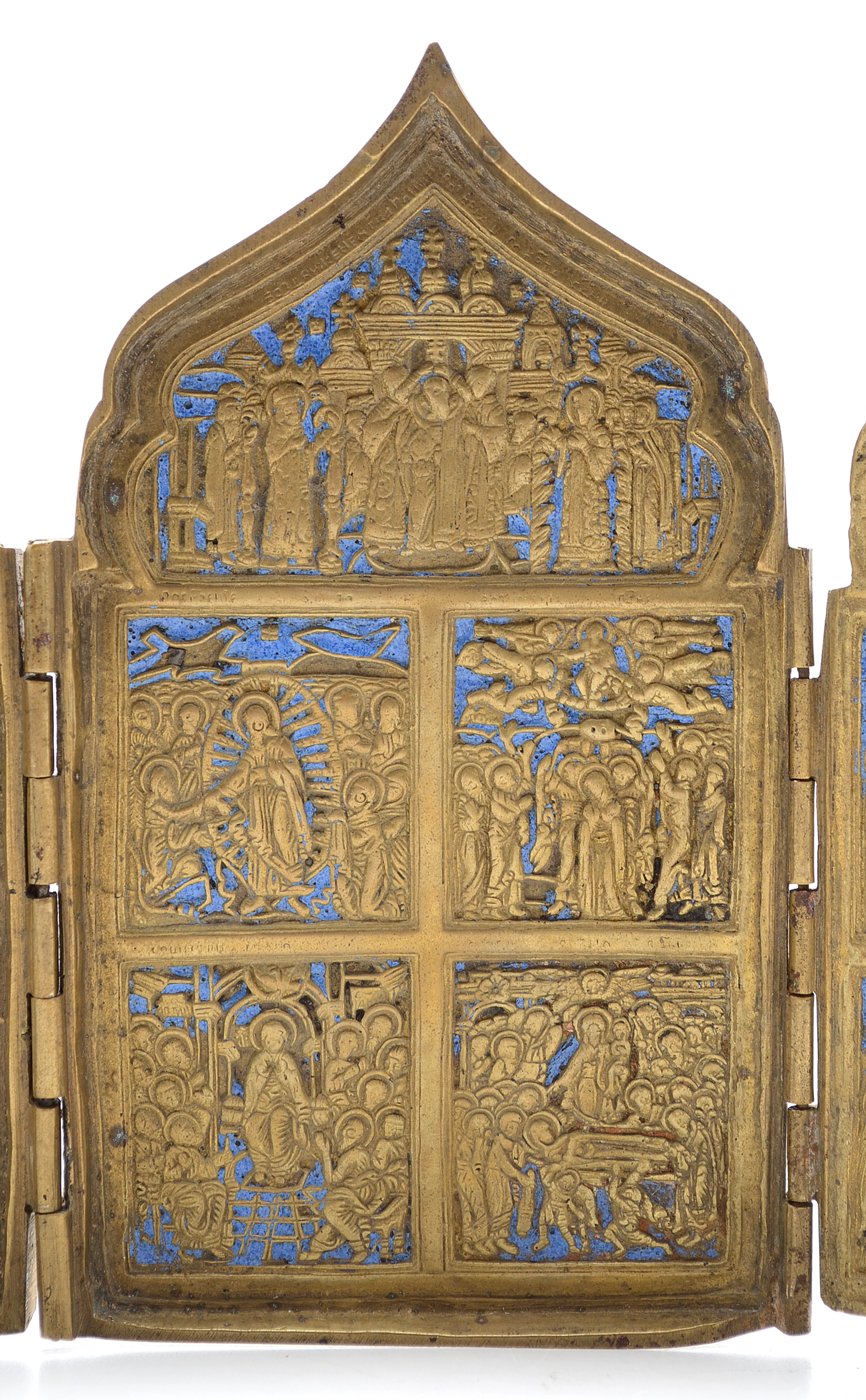 19th Century Russian Four panel Folding Skladen Traveling Icon