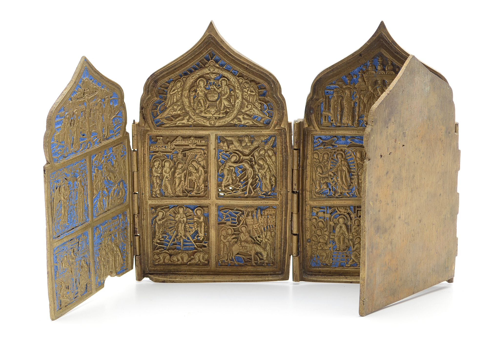 19th Century Russian Four panel Folding Skladen Traveling Icon