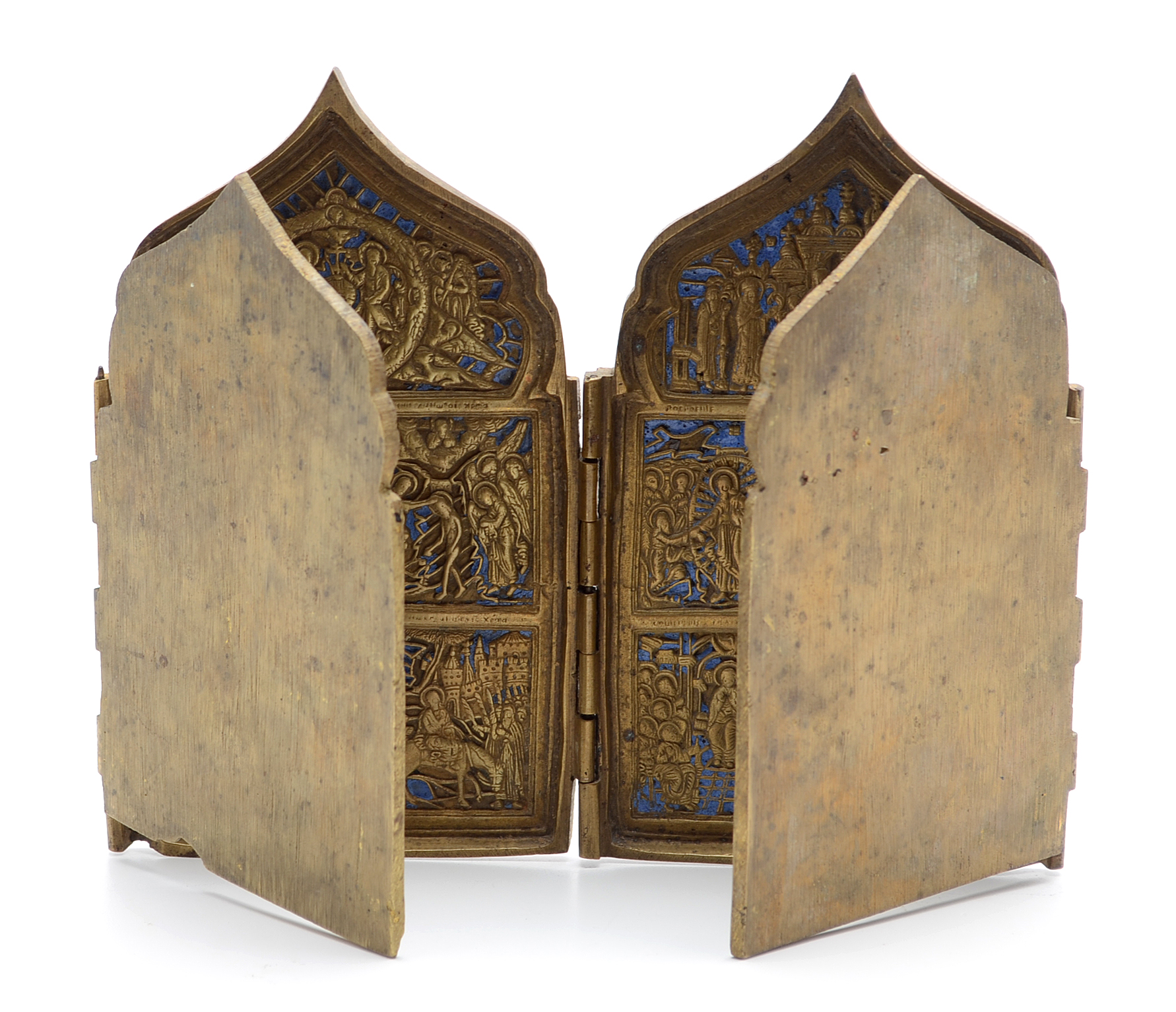 19th Century Russian Four panel Folding Skladen Traveling Icon