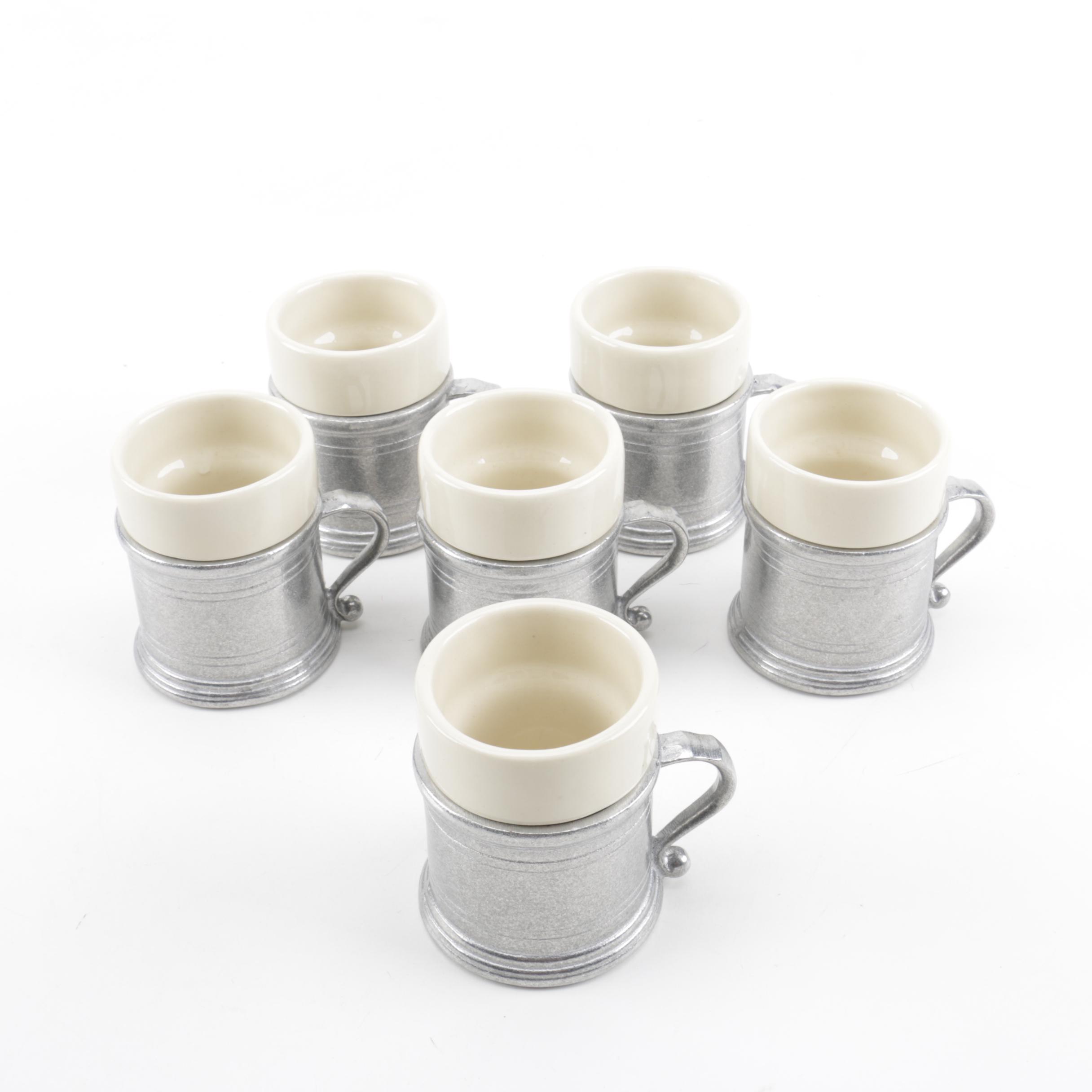 Set of Wilton Armetale "Plough Tavern" Coffee Mugs with Ceramic Liners