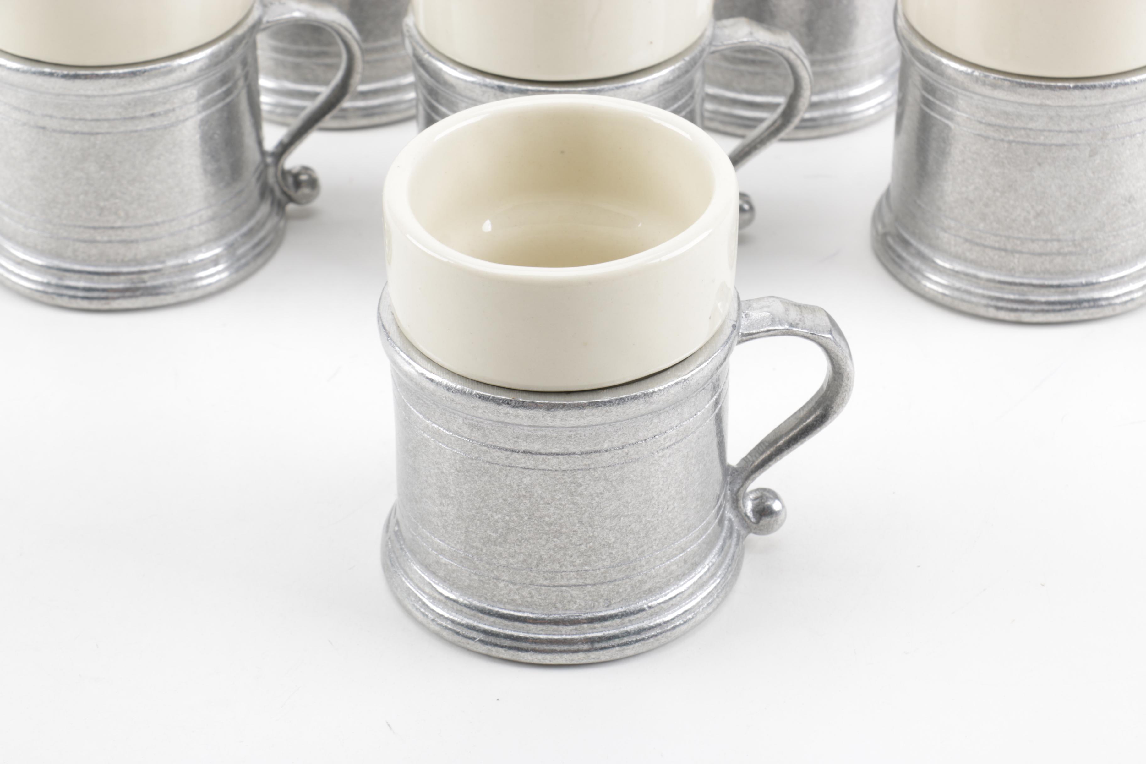 Set of Wilton Armetale "Plough Tavern" Coffee Mugs with Ceramic Liners