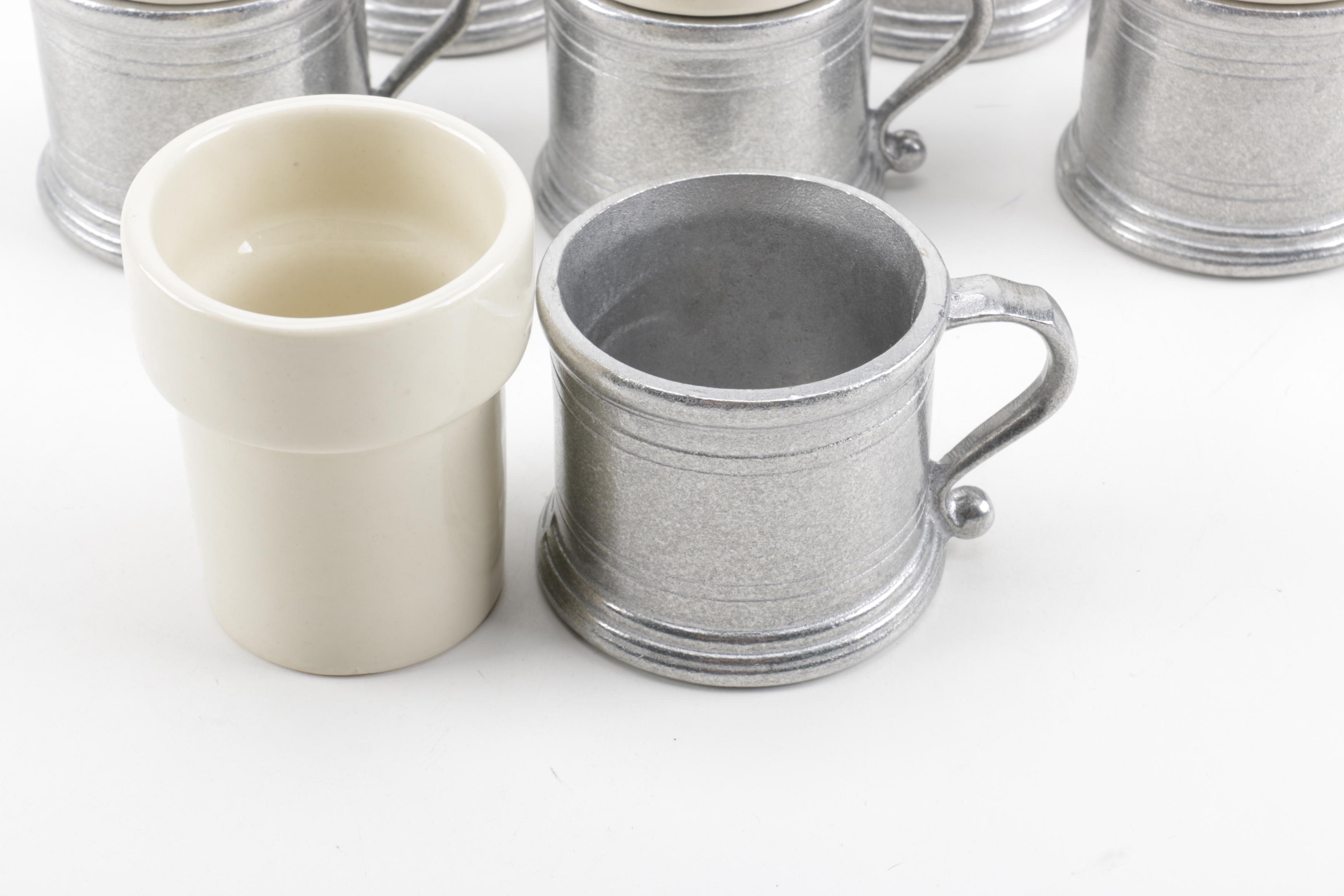 Set of Wilton Armetale "Plough Tavern" Coffee Mugs with Ceramic Liners