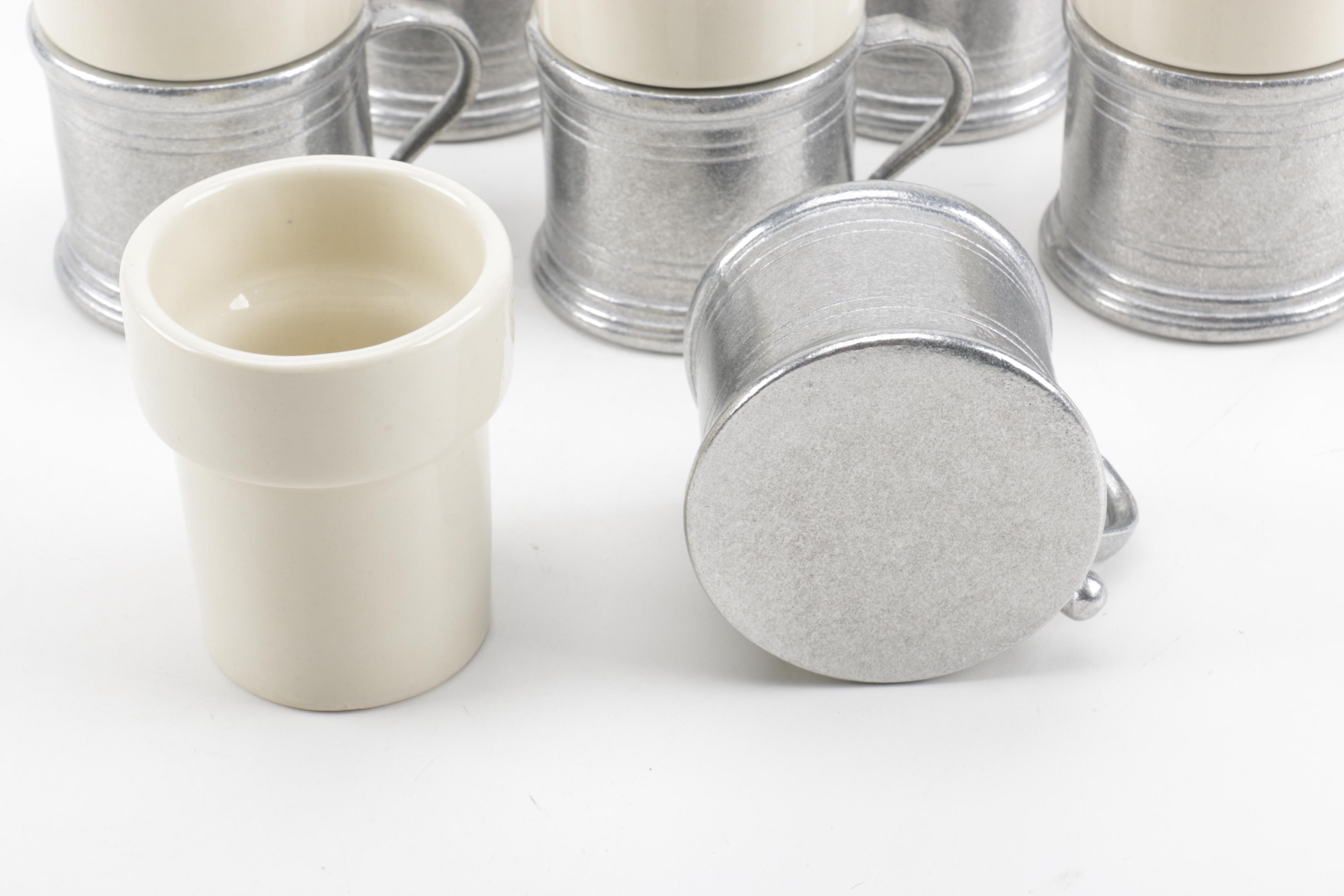 Set of Wilton Armetale "Plough Tavern" Coffee Mugs with Ceramic Liners