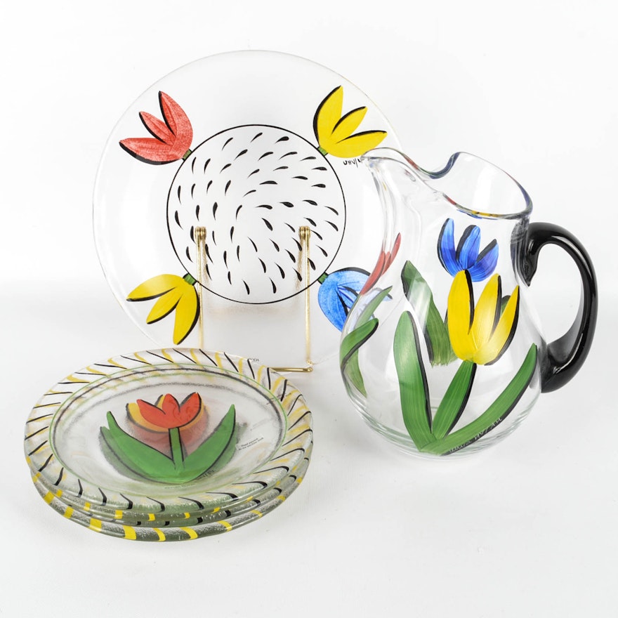 Kosta Boda "Tulipa" Pitcher and Plates by Ulrica Hydman-Vallien