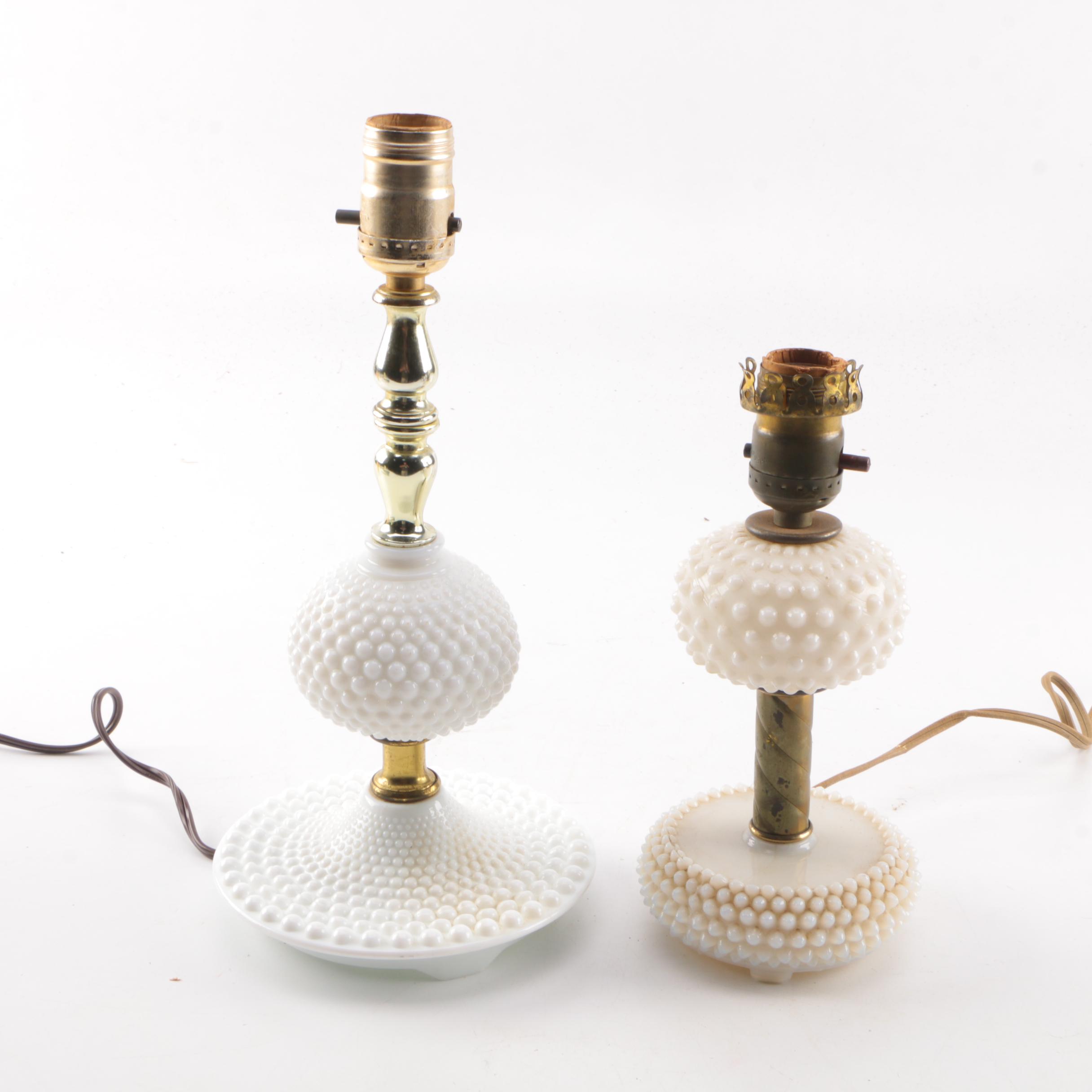 Two Milk Glass Hobnail Lamps
