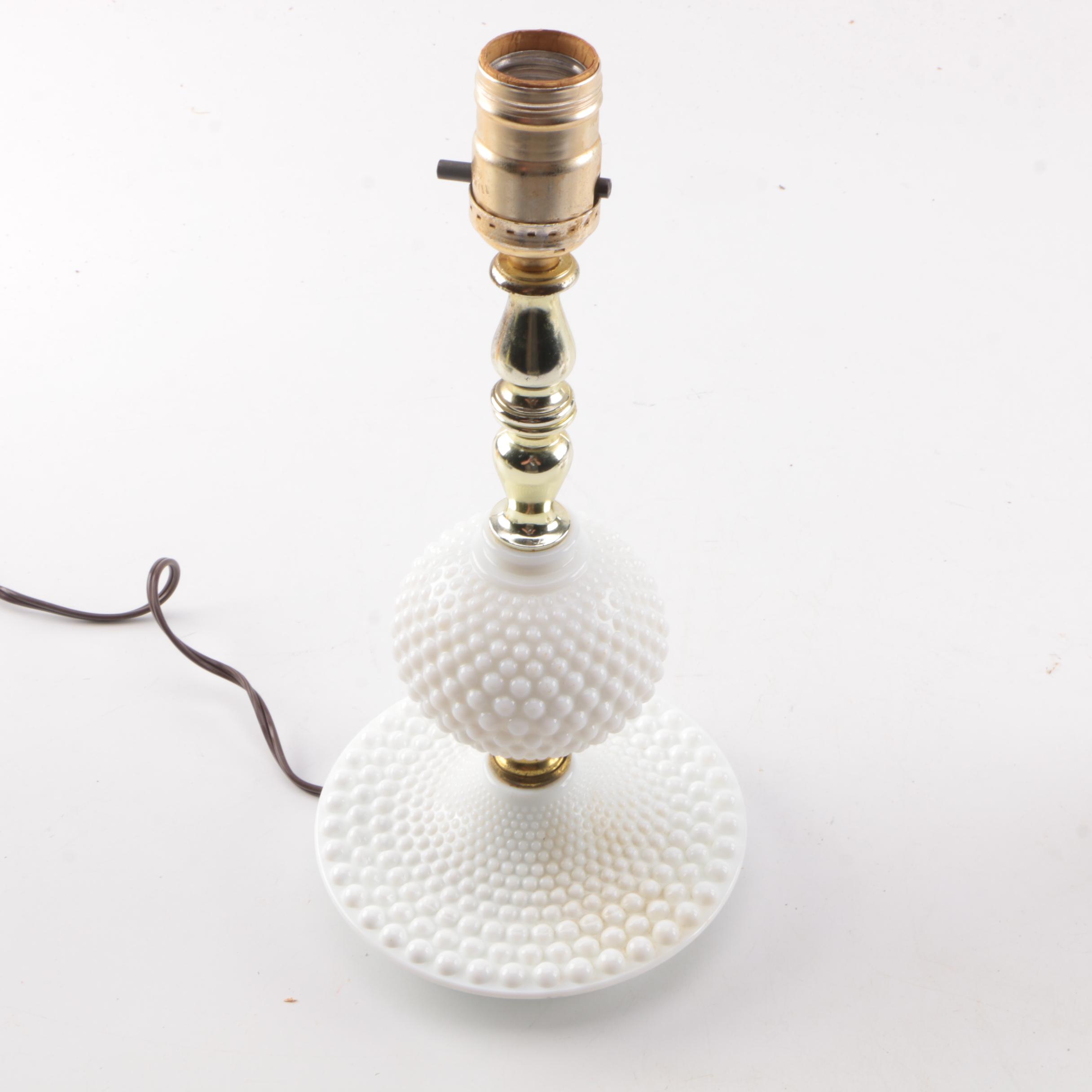 Two Milk Glass Hobnail Lamps