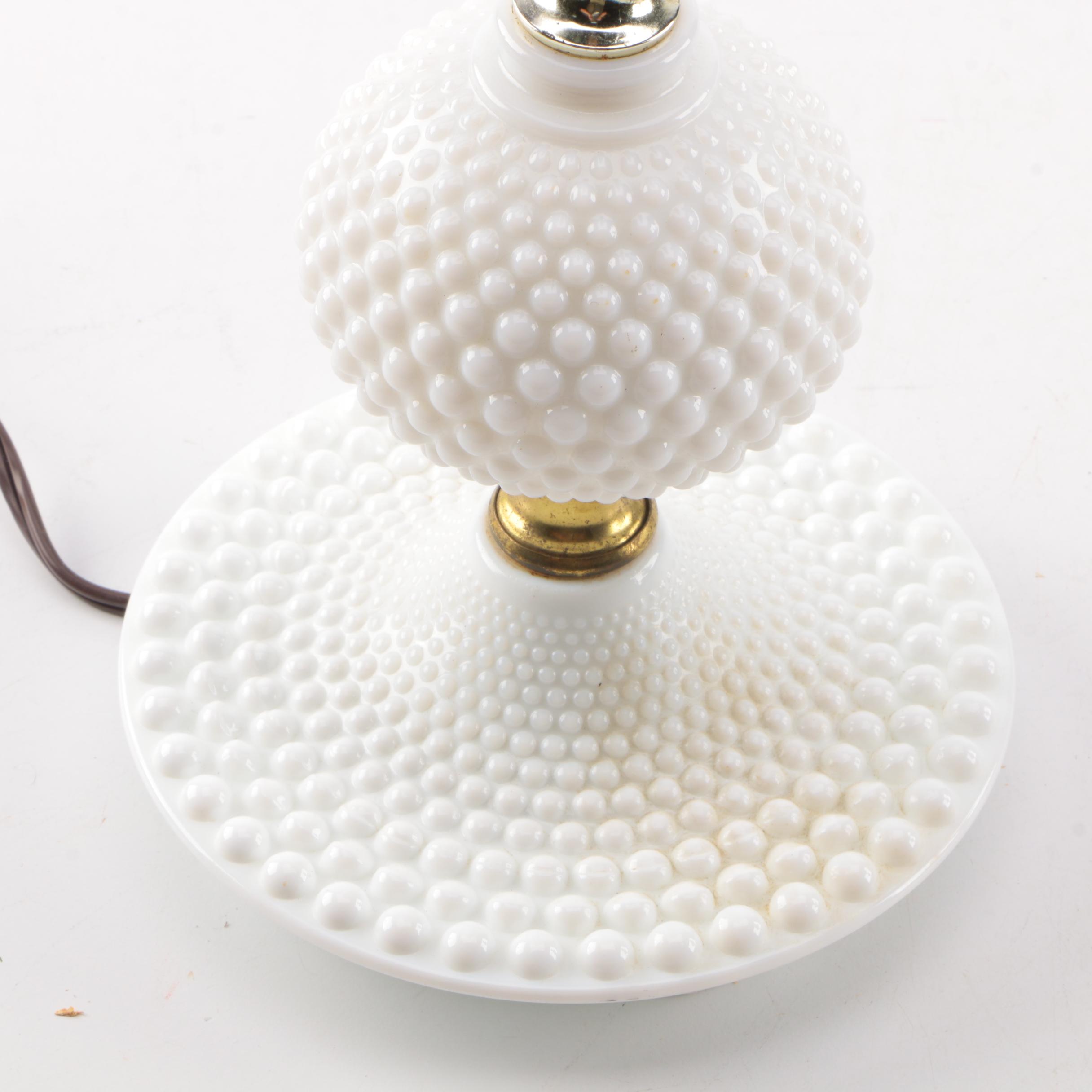 Two Milk Glass Hobnail Lamps
