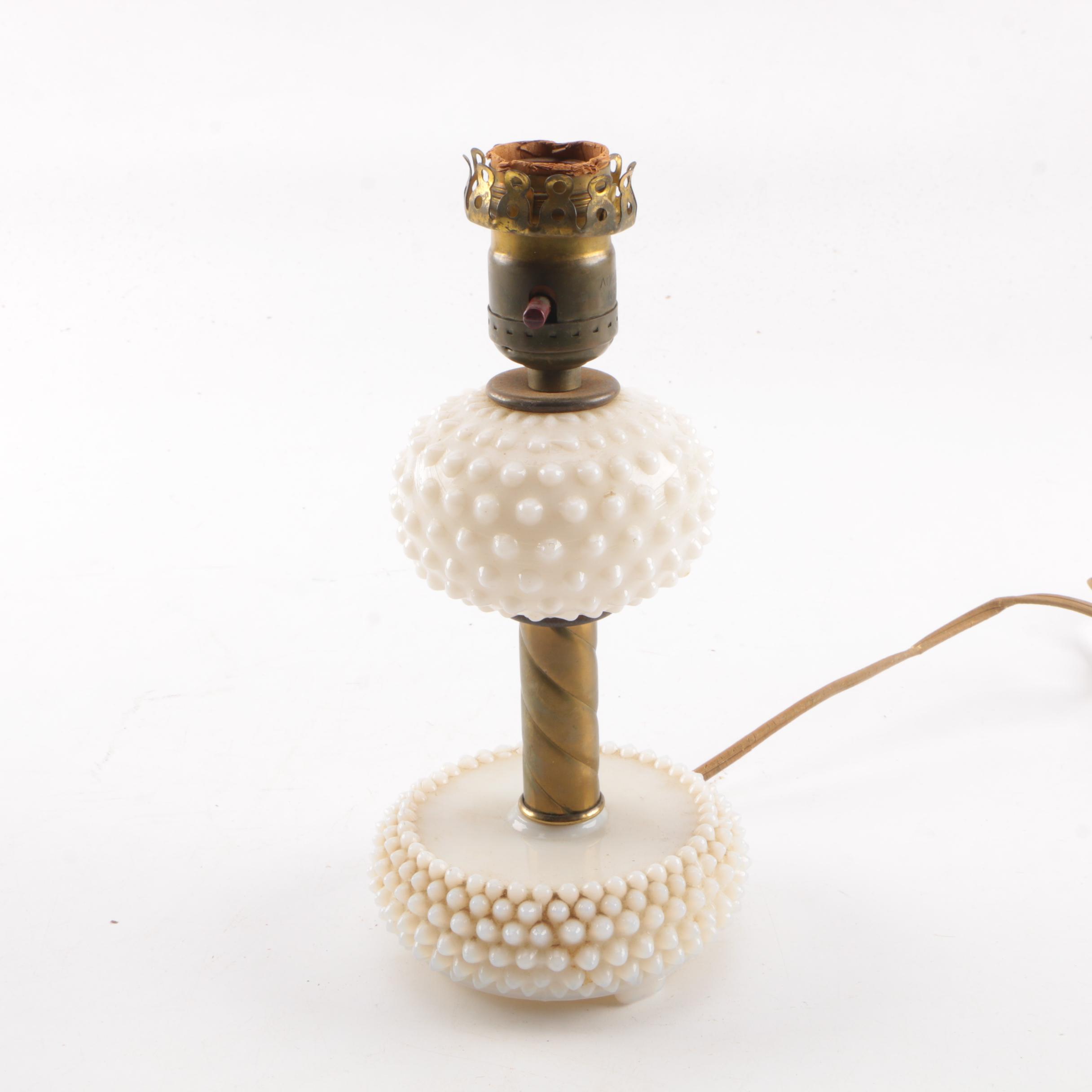 Two Milk Glass Hobnail Lamps
