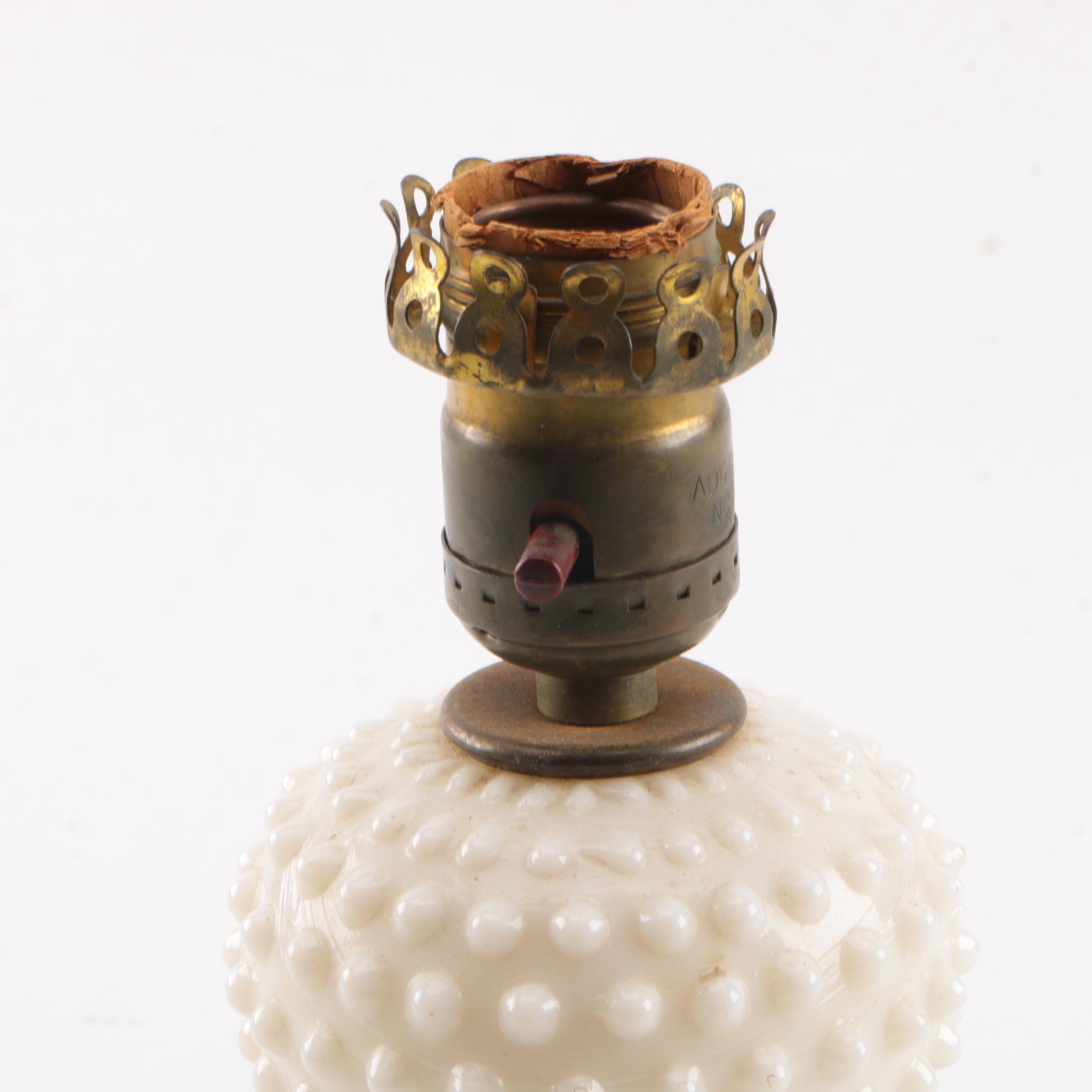 Two Milk Glass Hobnail Lamps