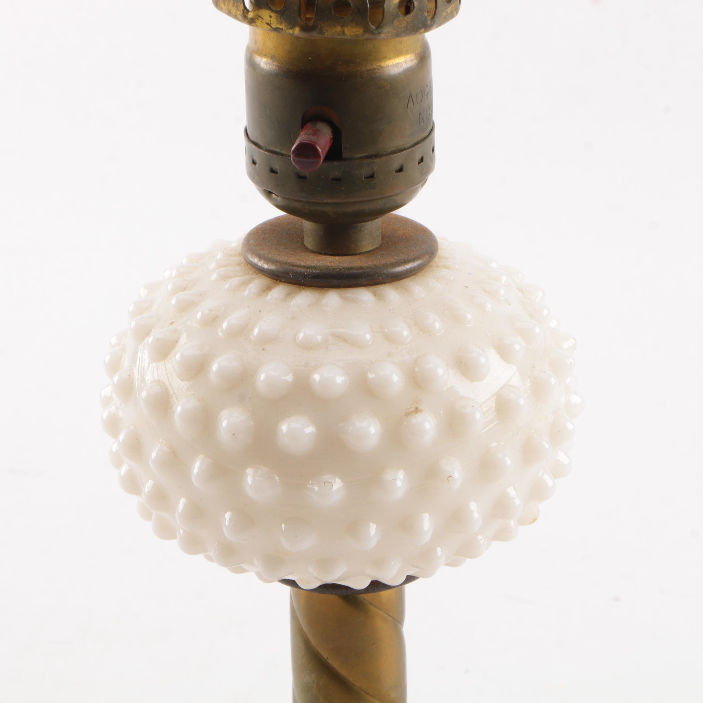 Two Milk Glass Hobnail Lamps