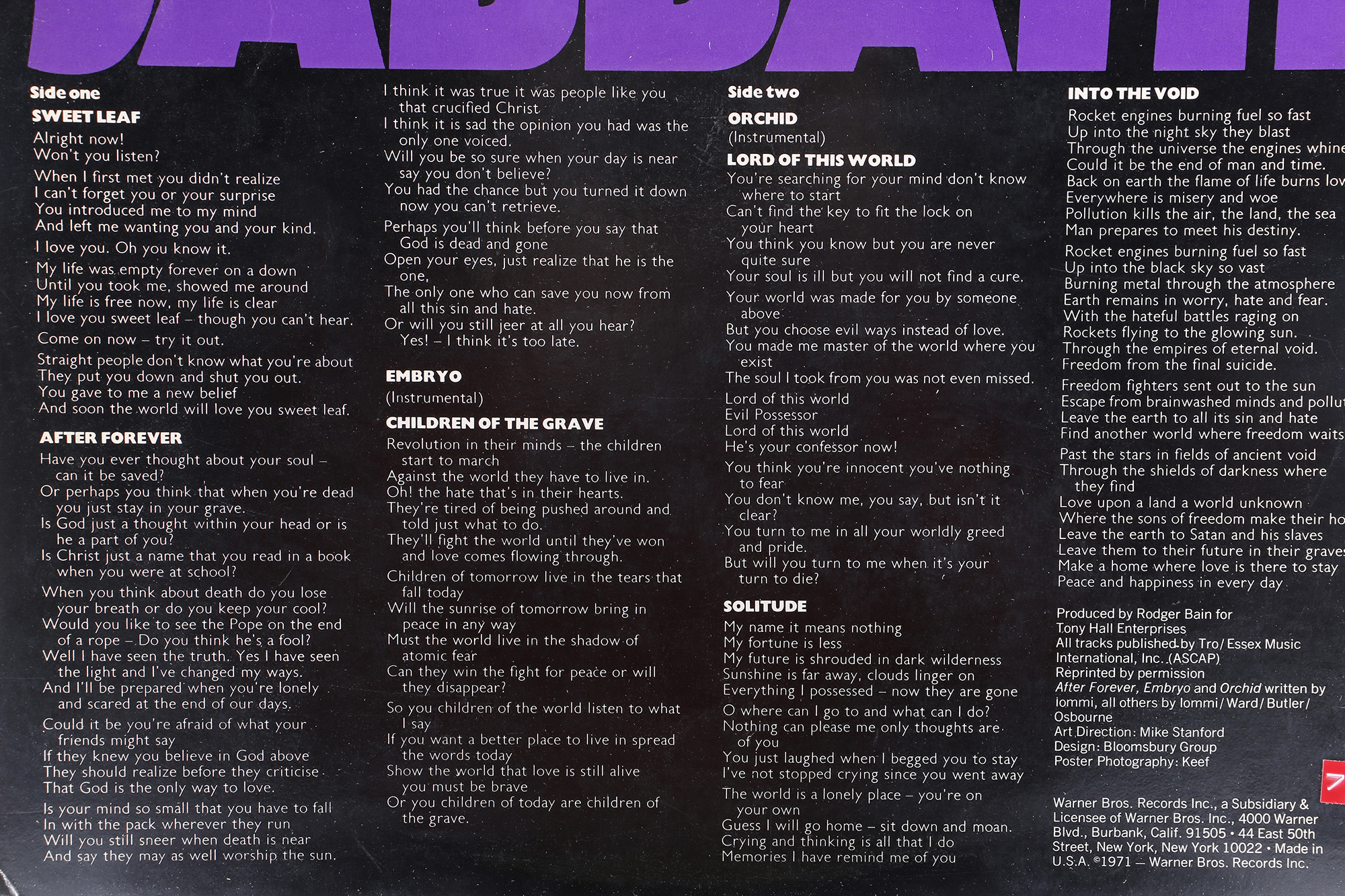 Black Sabbath "Master Of Reality" Original US Pressing LP with Poster