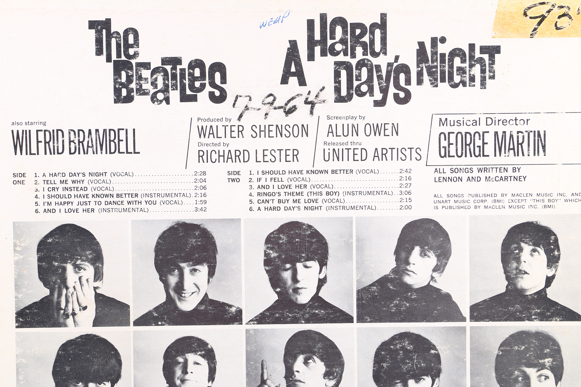 The Beatles "A Hard Day's Night" Waddell Pressing Mono White Label Promo LP