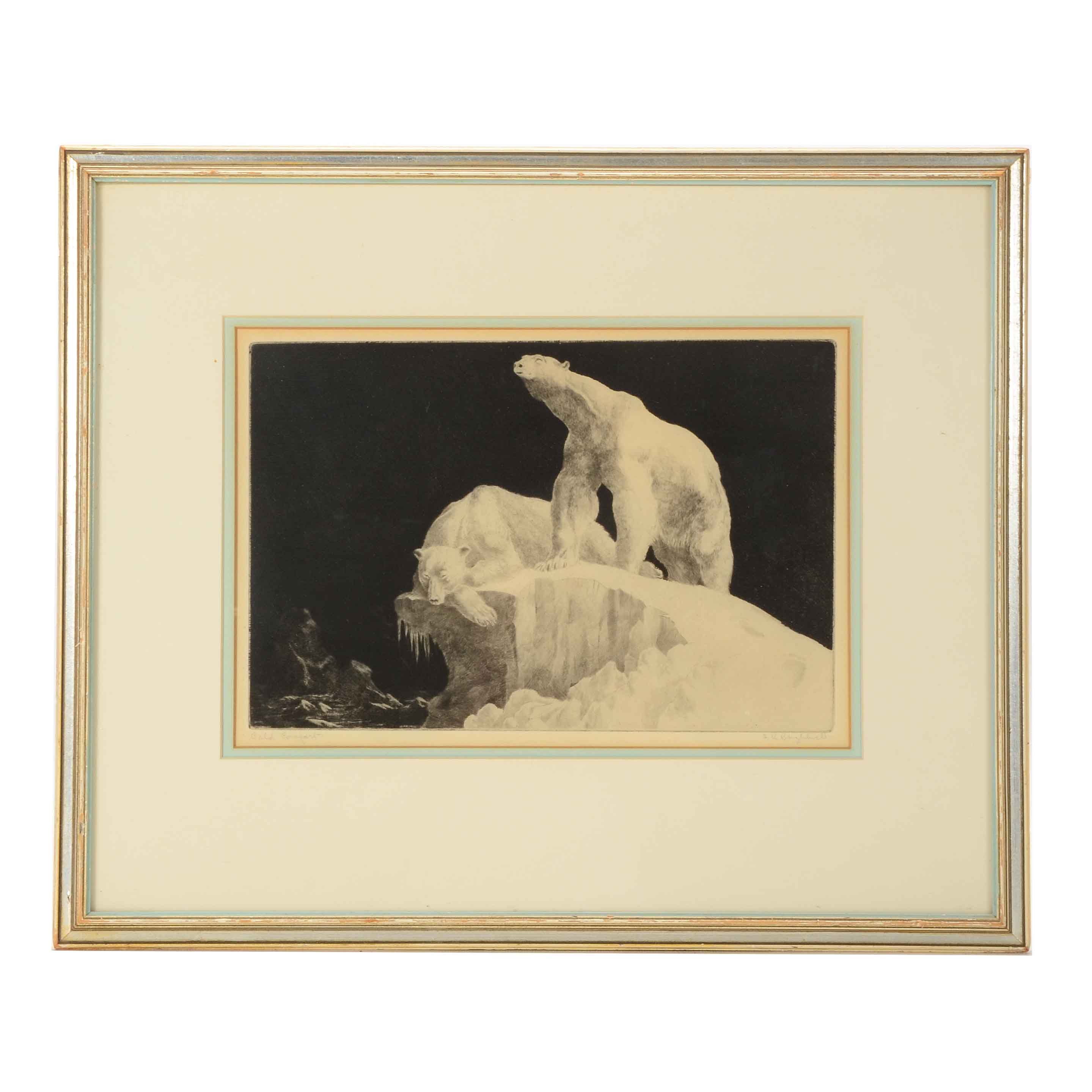 Leonard Robert Brightwell Drypoint Etching "Cold Comfort"