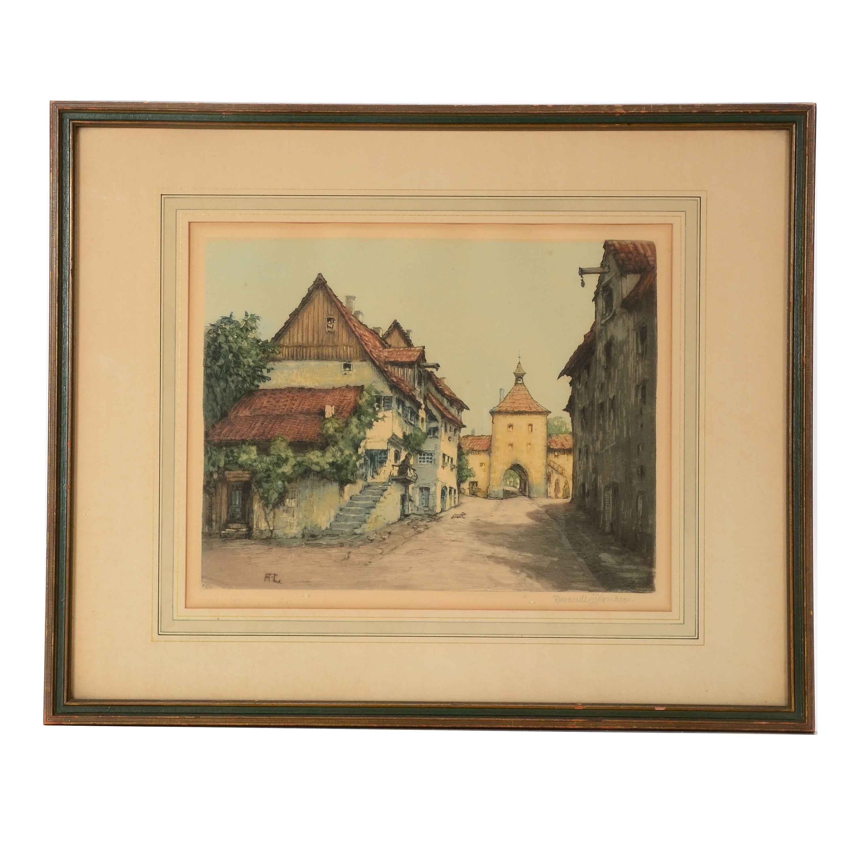 Alexander Liebmann Limited Edition Aquatint Etching of German Town