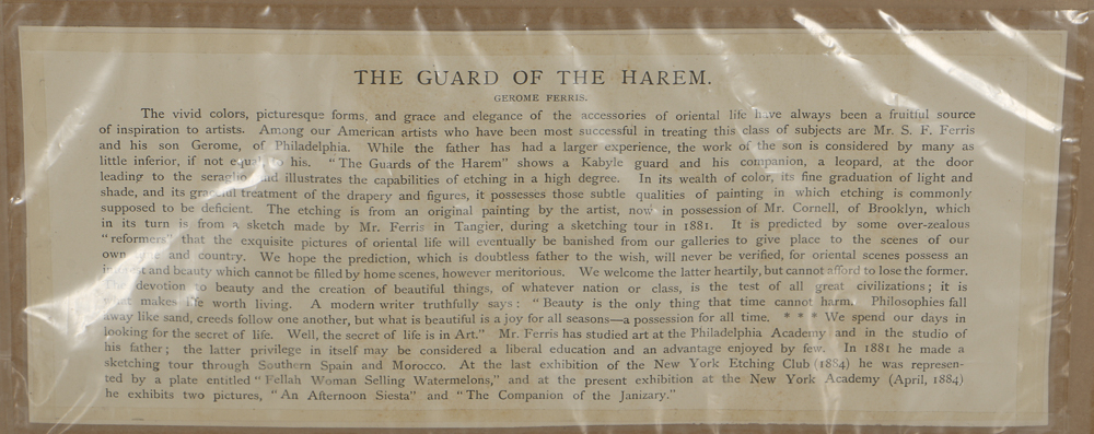 Jean Leon Gerome Ferris Etching on Paper "Guard of the Harem"