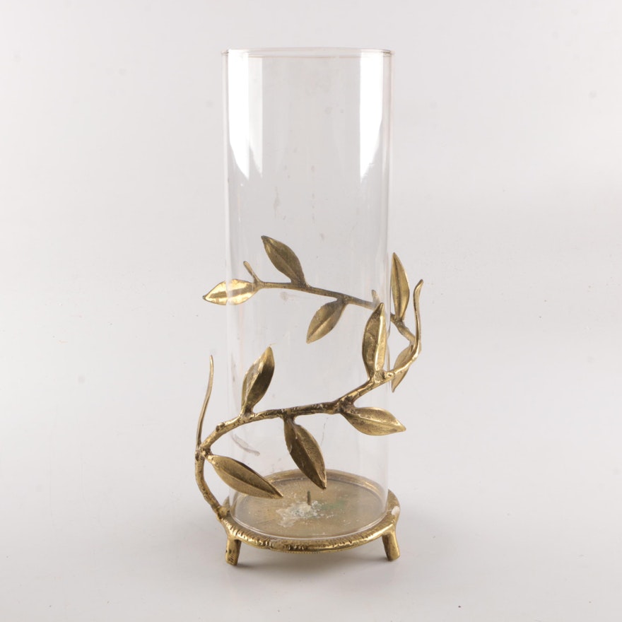 Brass Candleholder with Hurricane Glass