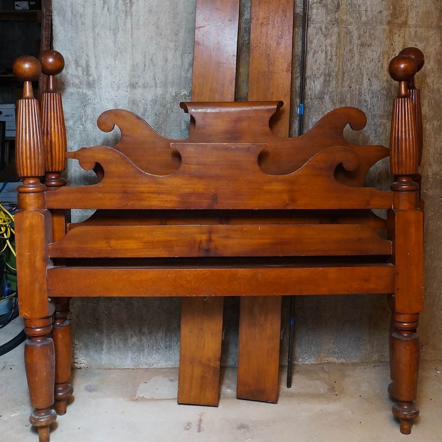 19th Century American Cherry Cannonball Bedstead