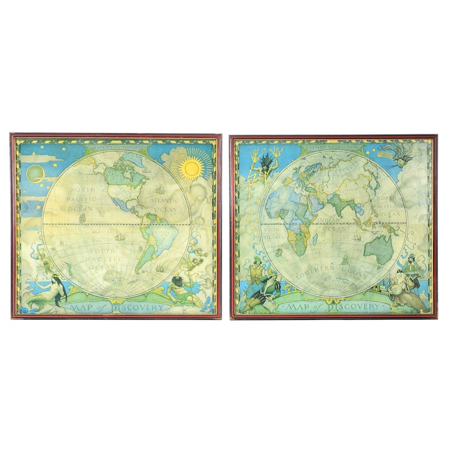 N.C. Wyeth Pair of Offset Lithographs after Map Illustrations