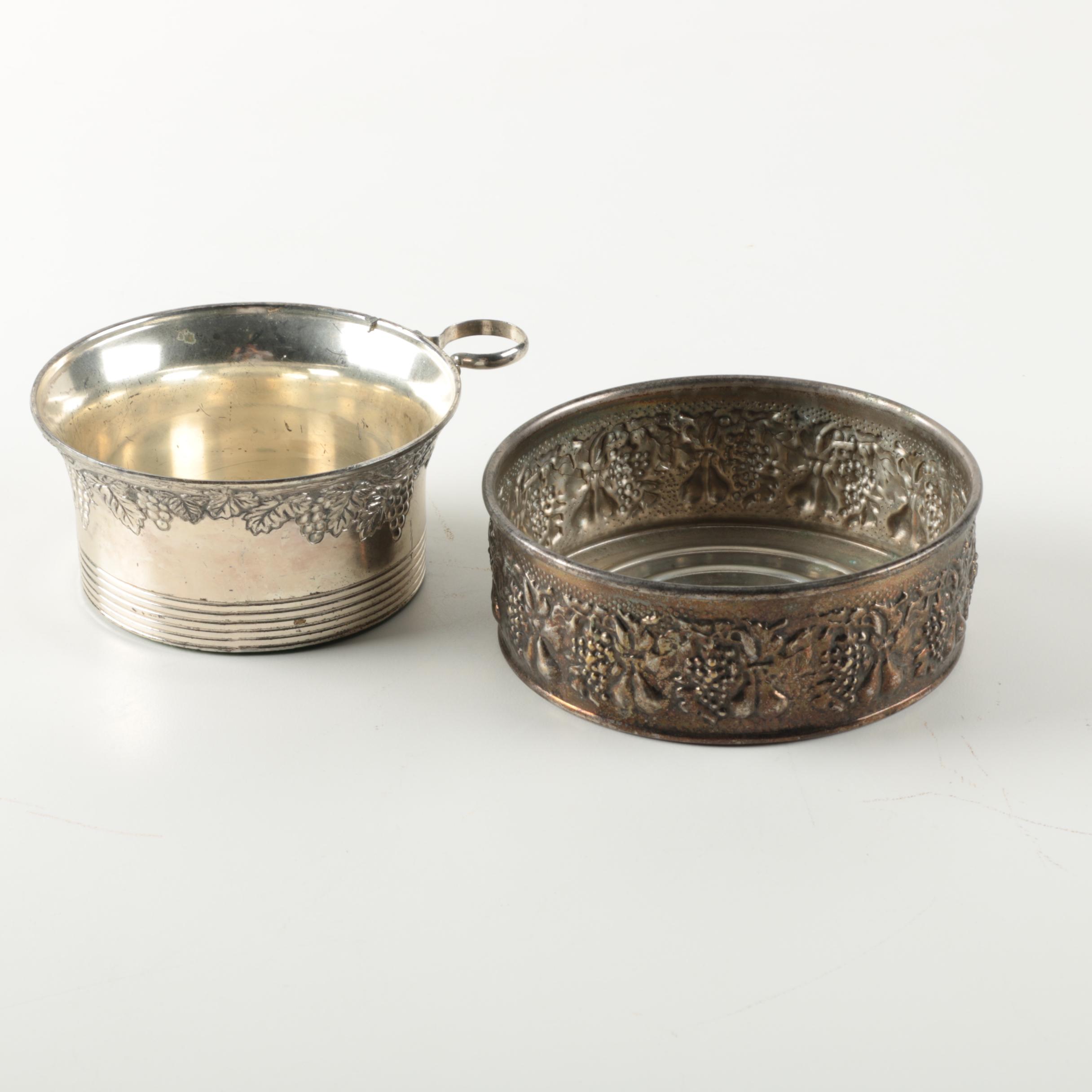 Vintage Silver Plate Wine Bottle Coasters Including El De Uberti