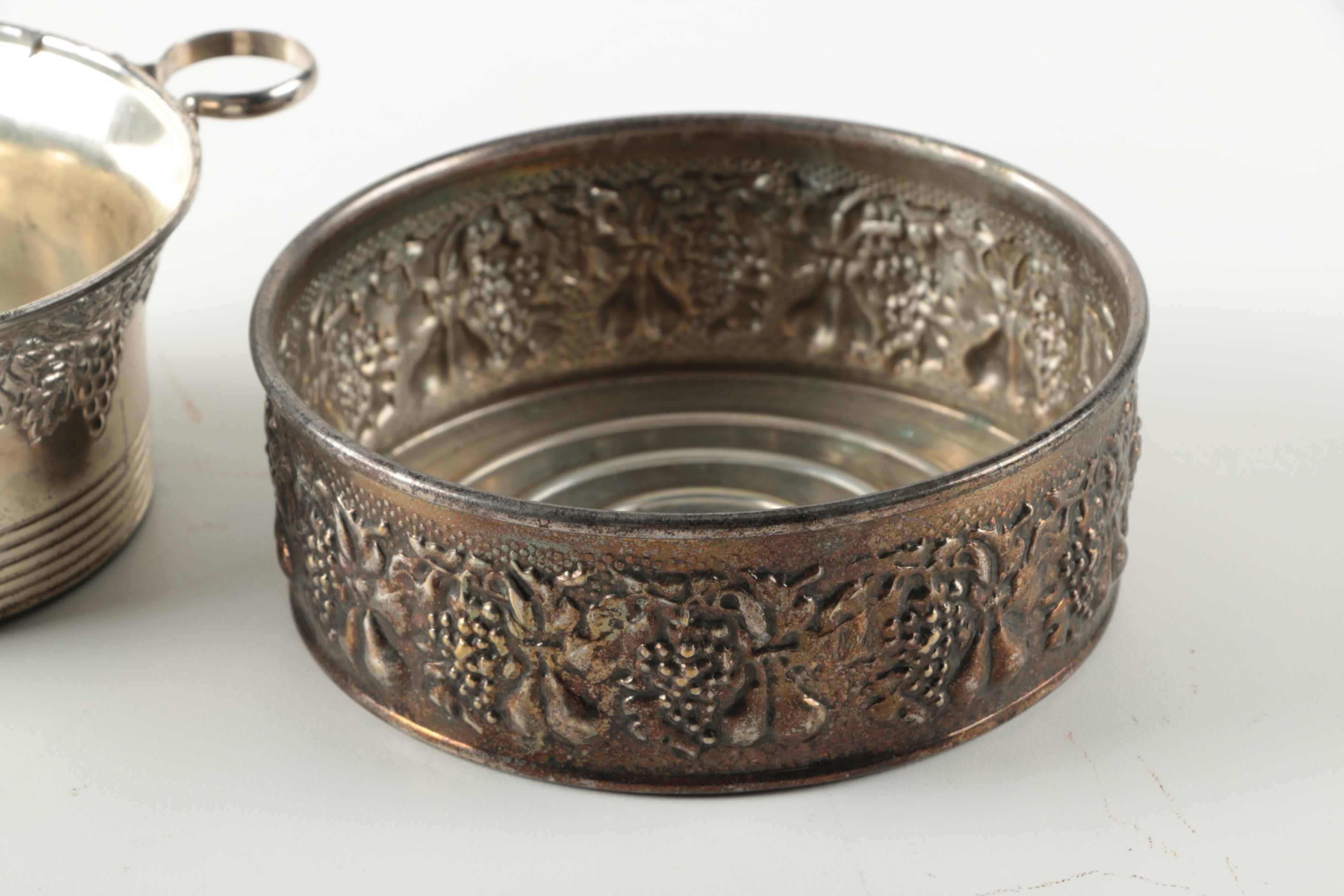 Vintage Silver Plate Wine Bottle Coasters Including El De Uberti