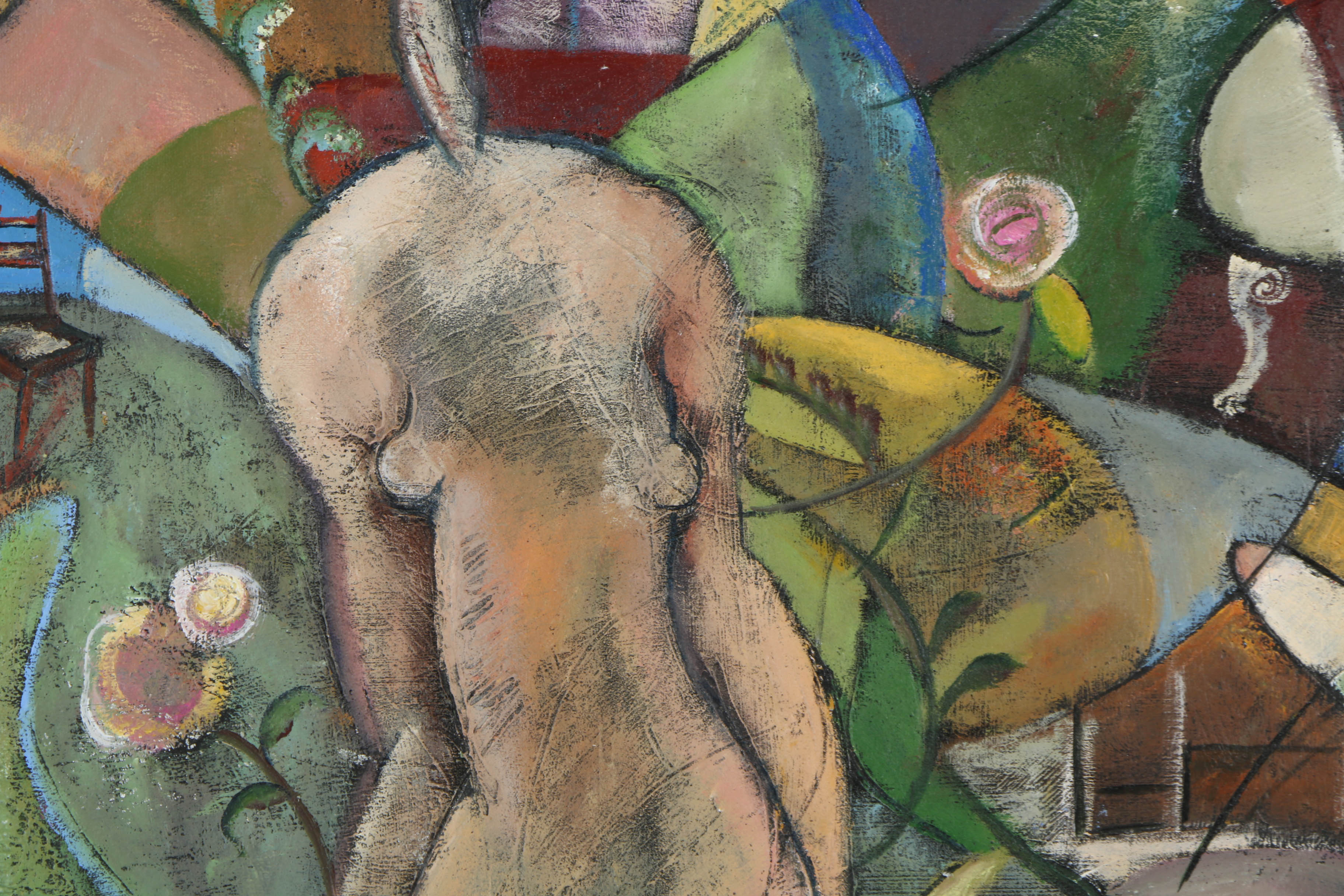 Gwen Freeman Acrylic Painting on Canvas "Woman in the Garden"