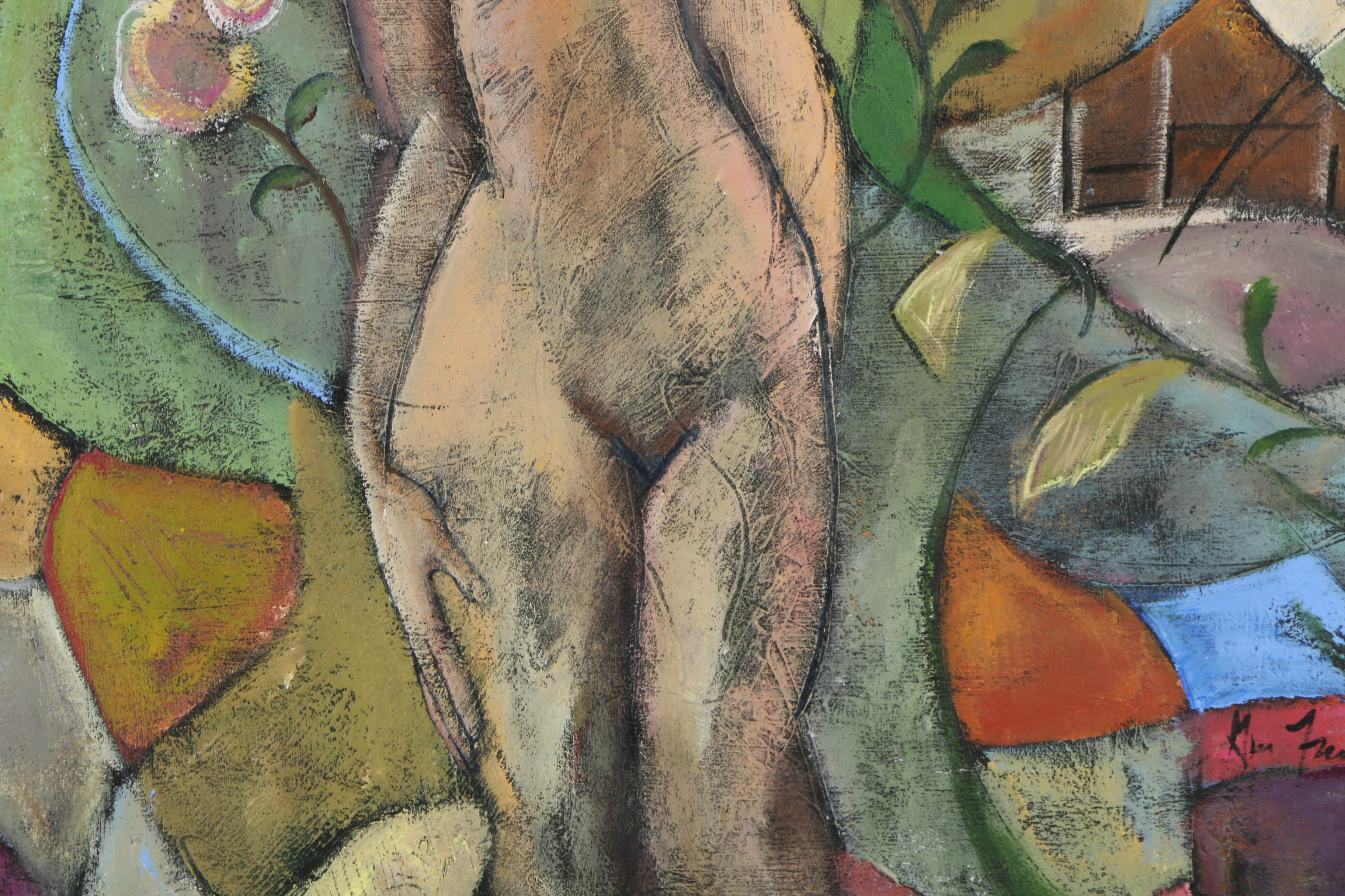 Gwen Freeman Acrylic Painting on Canvas "Woman in the Garden"