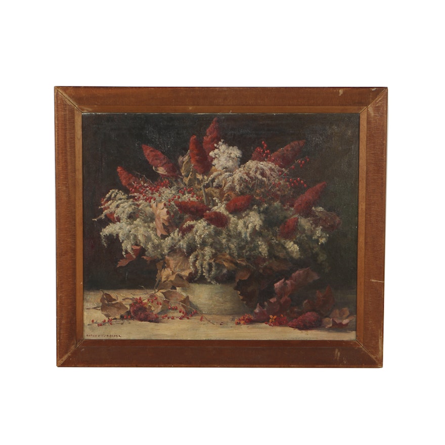Anton Otto Fischer Oil Painting on Canvas Autumn Floral Still Life