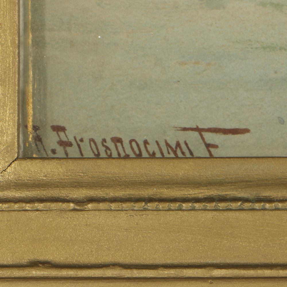 Alberto Prosdocimi Watercolor Painting on Paper Canal Landscape Scene