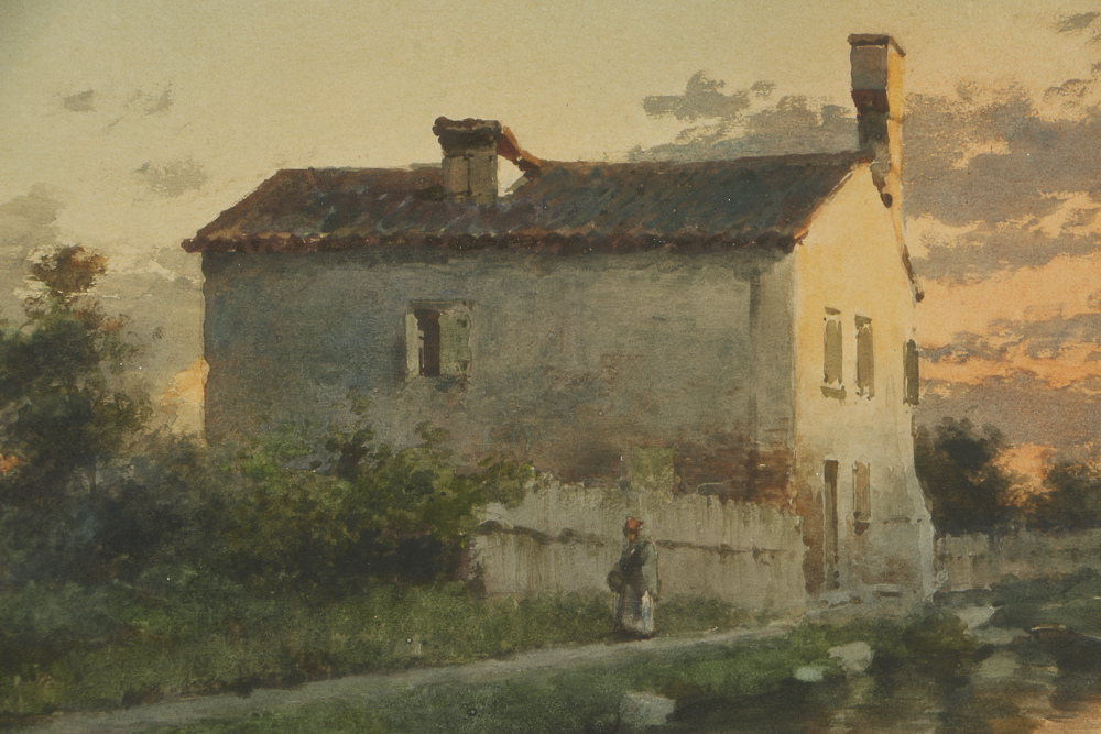 Alberto Prosdocimi Watercolor Painting on Paper Canal Landscape Scene