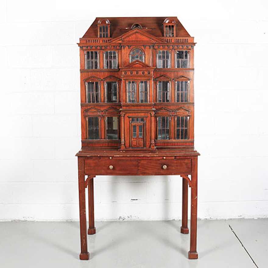 Mahogany Architectural Bar Cabinet with Desk by Maitland-Smith