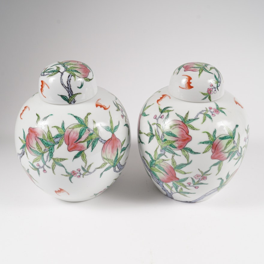 Hand Colored Chinese Porcelain Ginger Jars