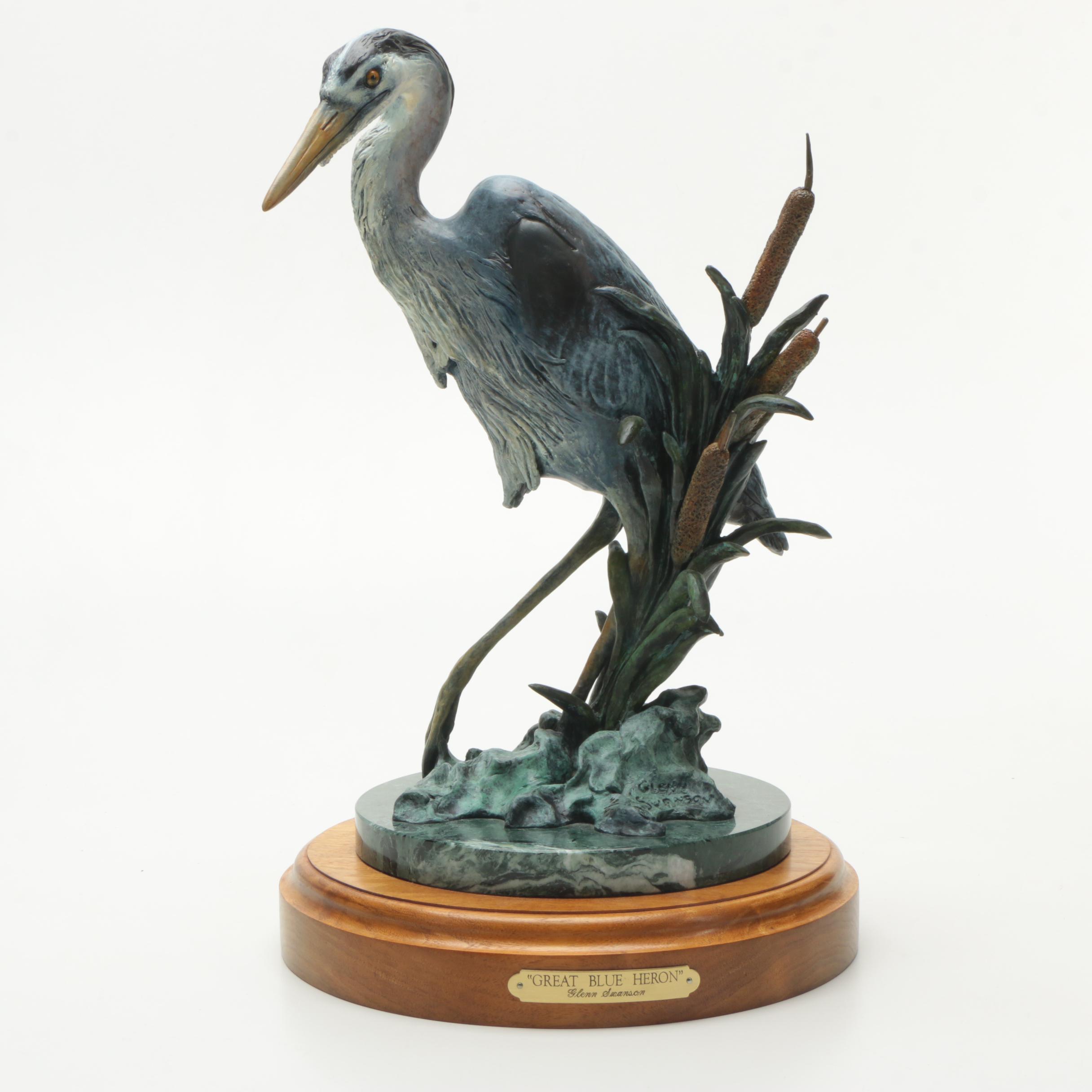 Glenn Swanson Limited Edition Painted Bronze Sculpture "Great Blue Heron"