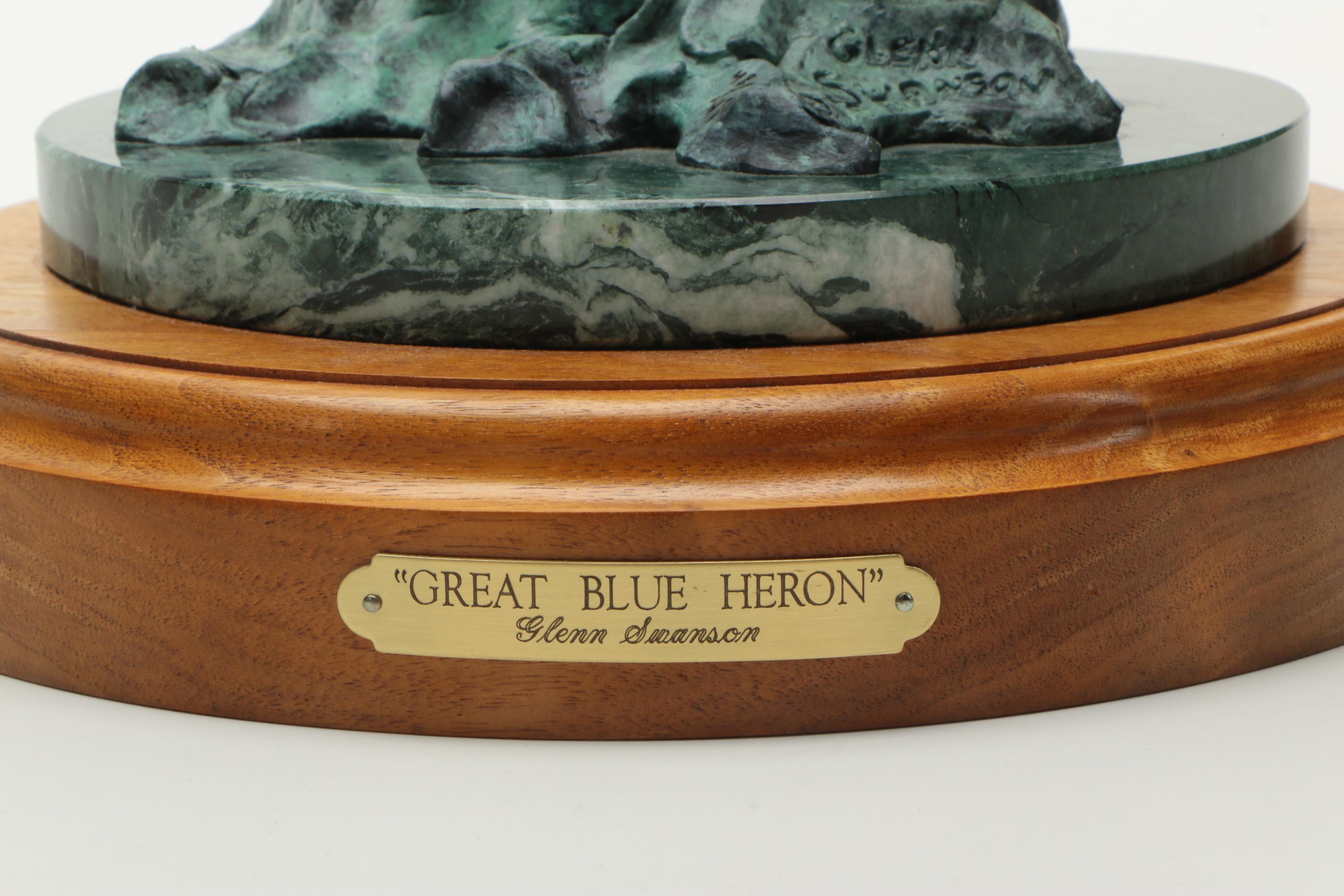 Glenn Swanson Limited Edition Painted Bronze Sculpture "Great Blue Heron"