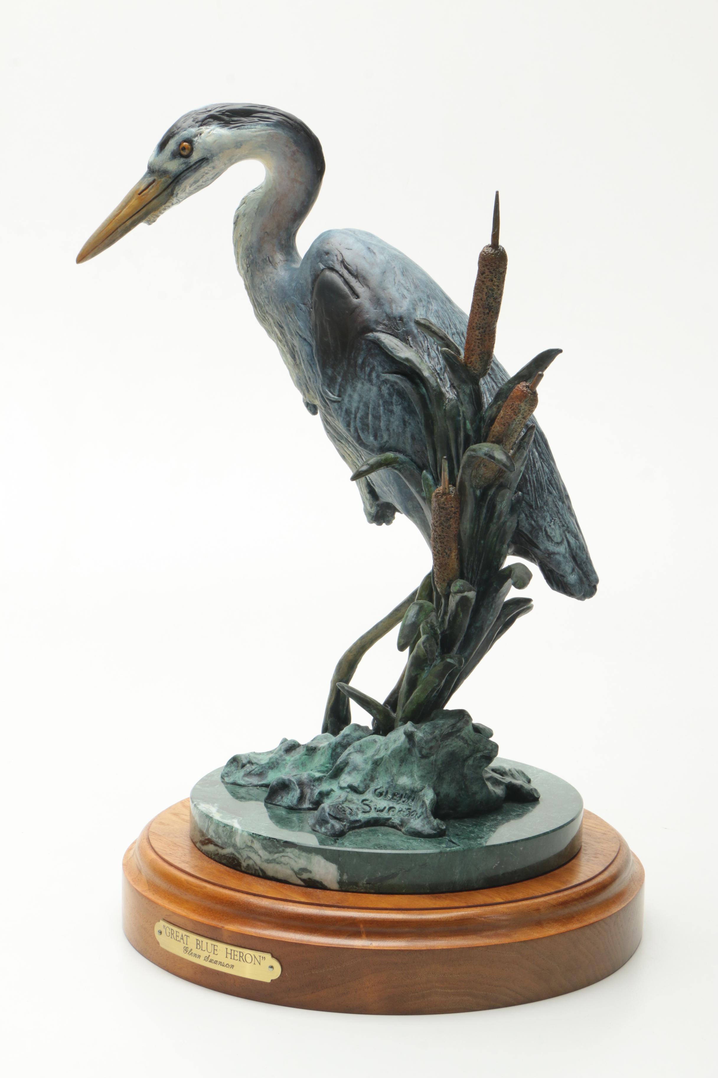 Glenn Swanson Limited Edition Painted Bronze Sculpture "Great Blue Heron"