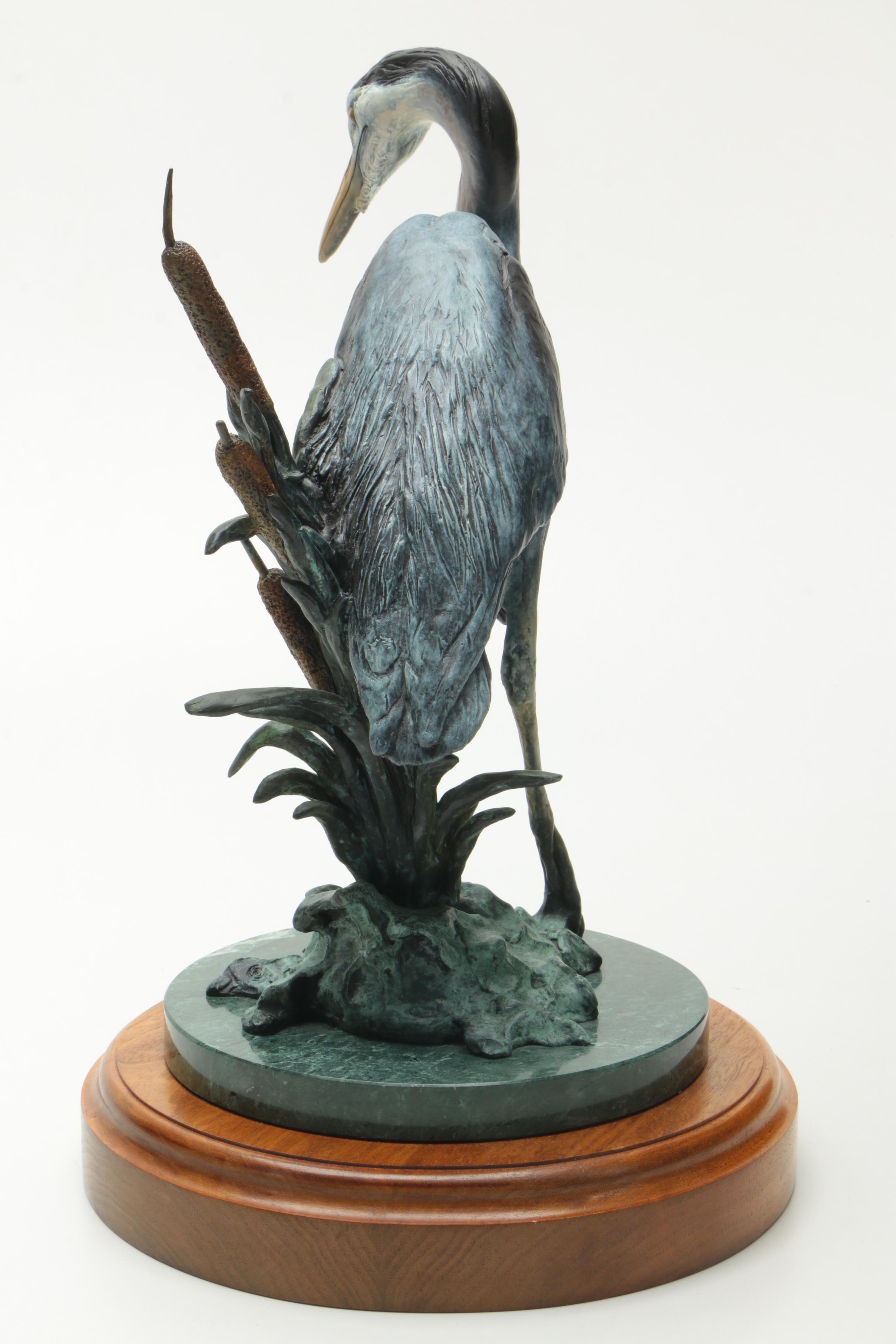 Glenn Swanson Limited Edition Painted Bronze Sculpture "Great Blue Heron"