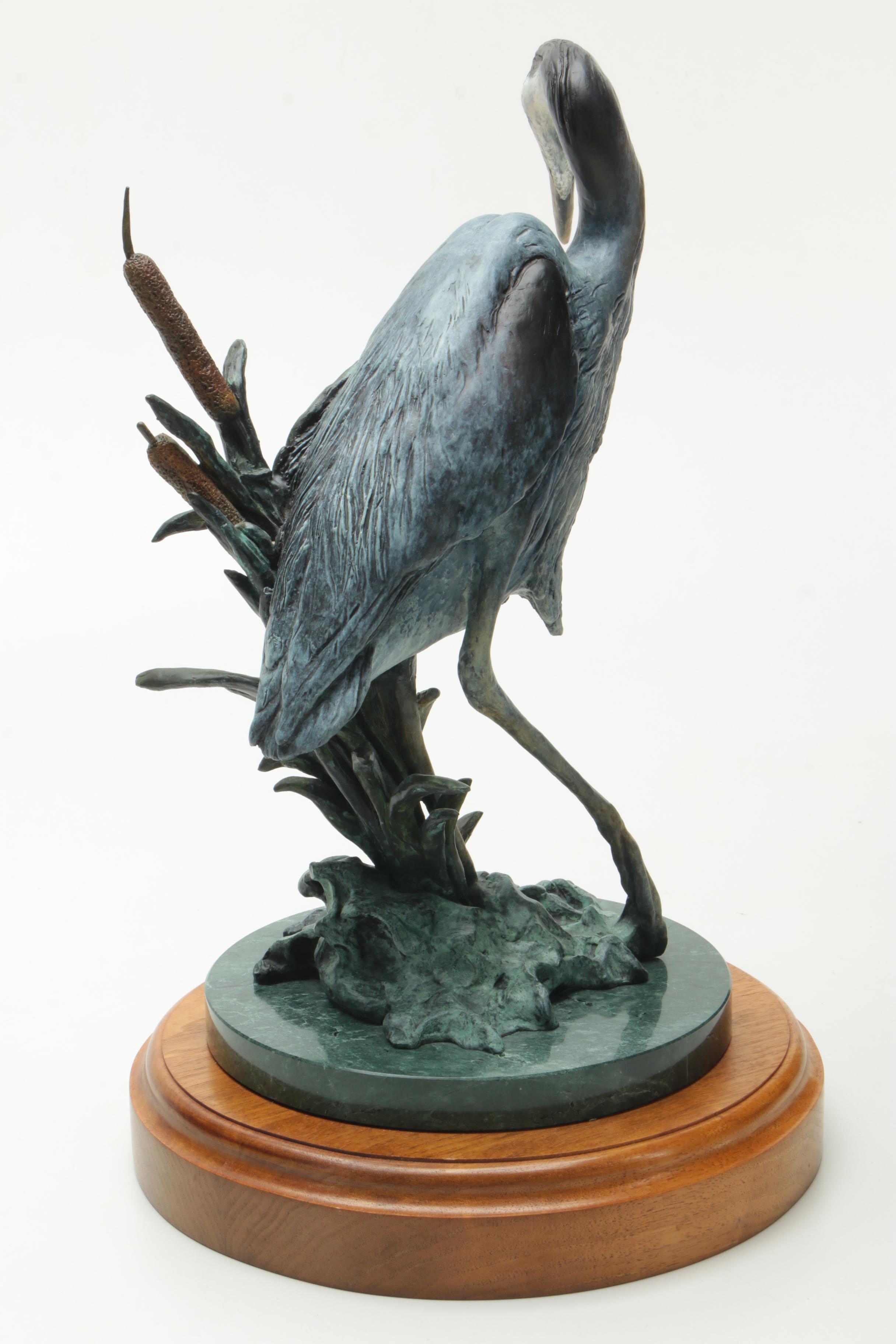 Glenn Swanson Limited Edition Painted Bronze Sculpture "Great Blue Heron"
