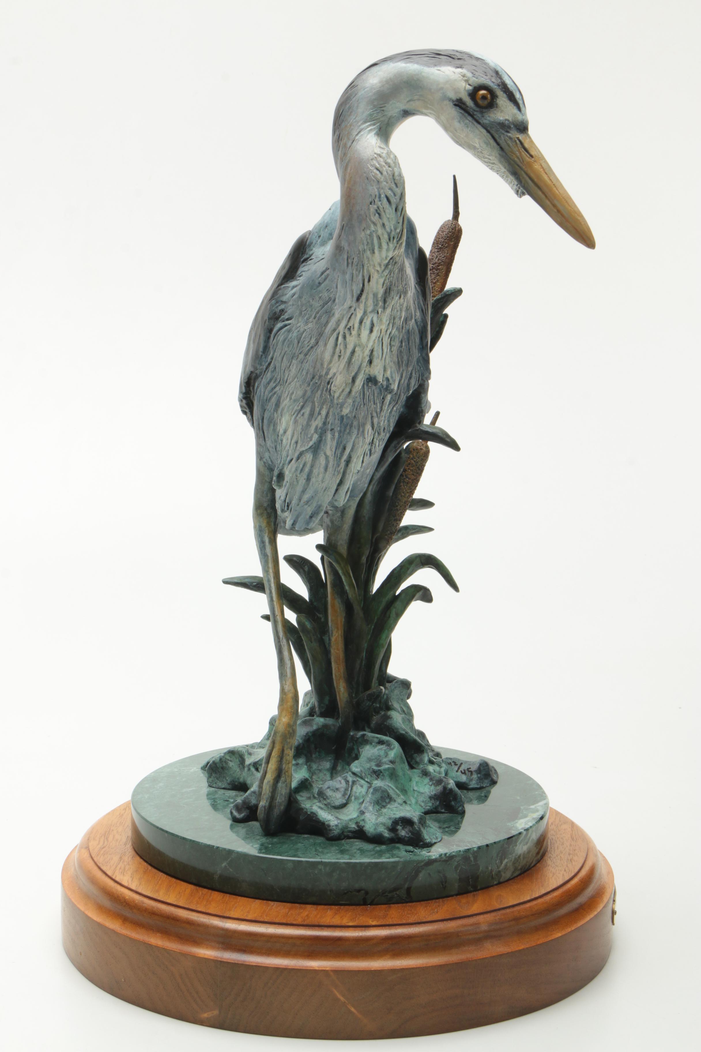 Glenn Swanson Limited Edition Painted Bronze Sculpture "Great Blue Heron"