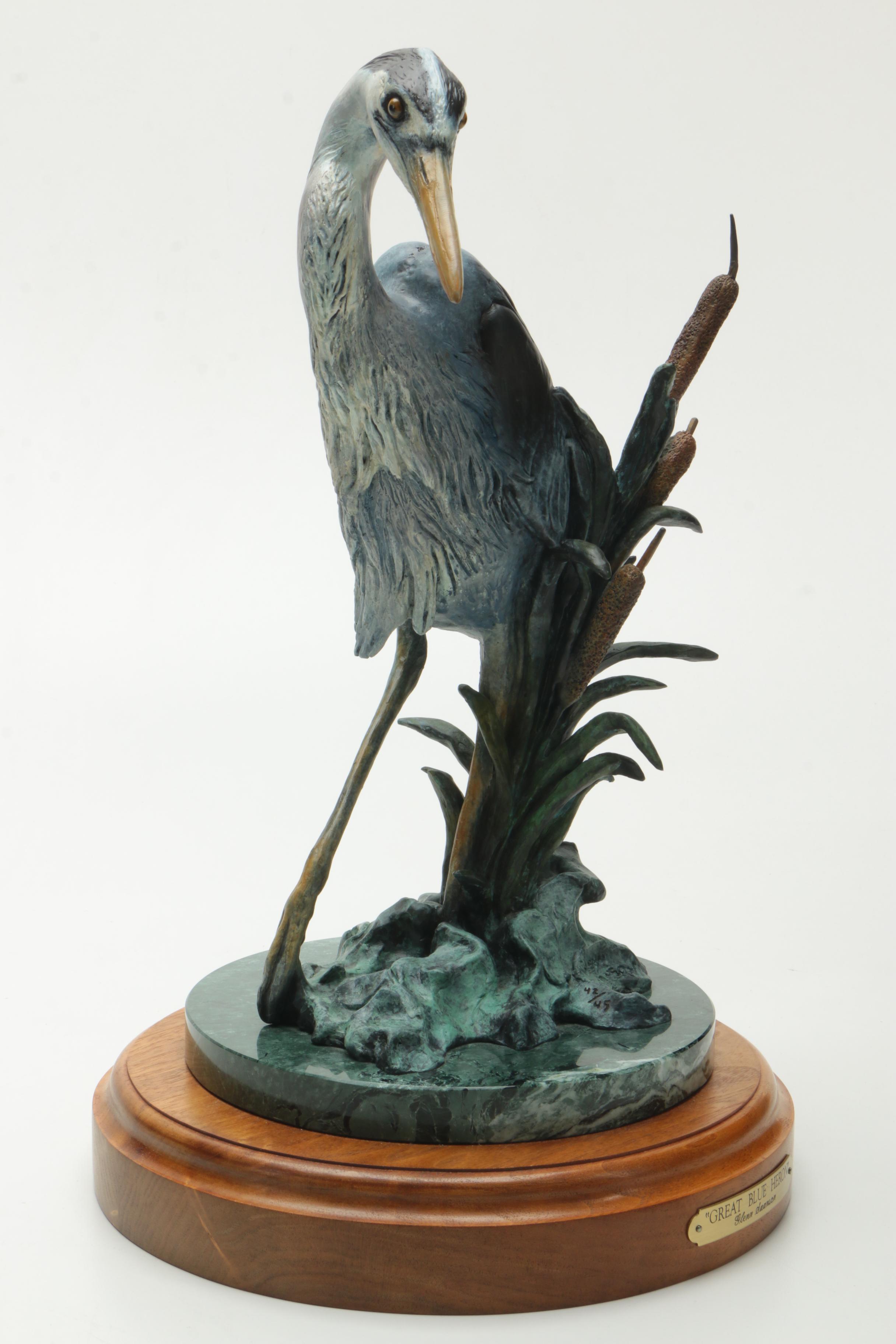 Glenn Swanson Limited Edition Painted Bronze Sculpture "Great Blue Heron"
