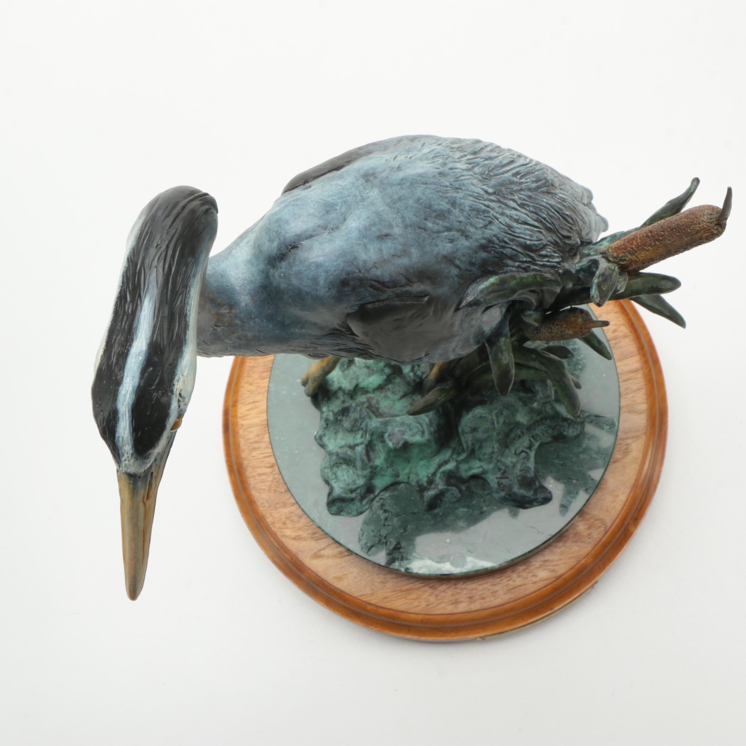 Glenn Swanson Limited Edition Painted Bronze Sculpture "Great Blue Heron"