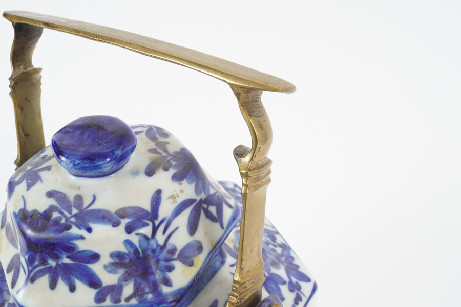 Large Hand Painted Floral Tea Pot on Stand