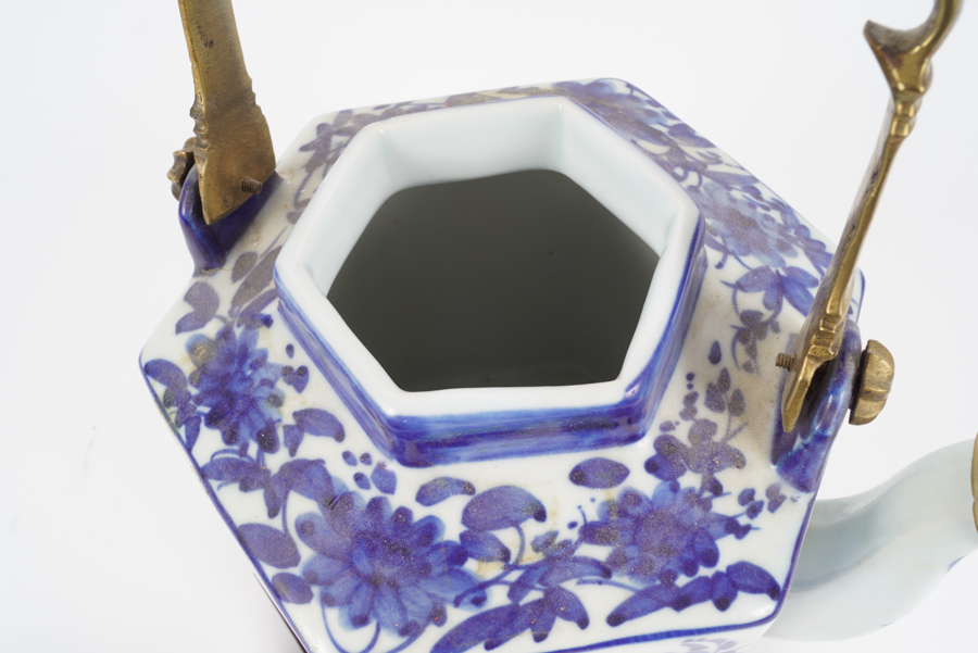 Large Hand Painted Floral Tea Pot on Stand