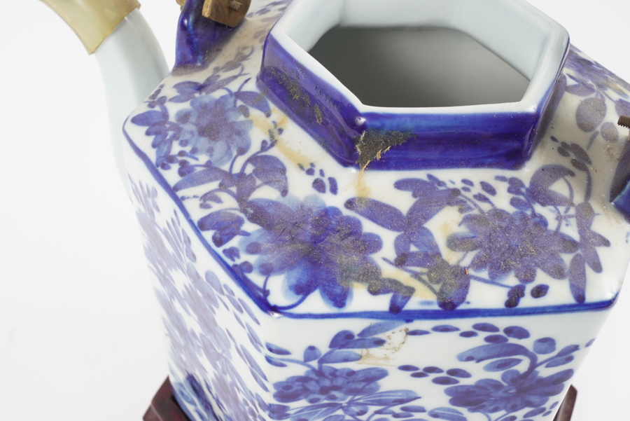 Large Hand Painted Floral Tea Pot on Stand