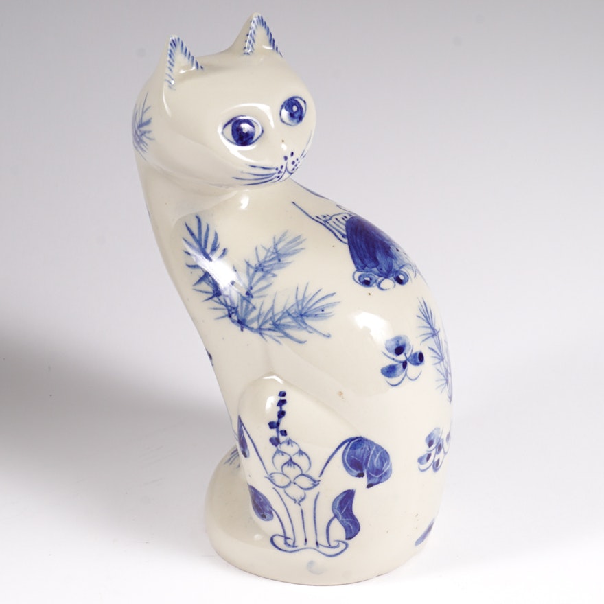 Painted Porcelain Cat Figurine