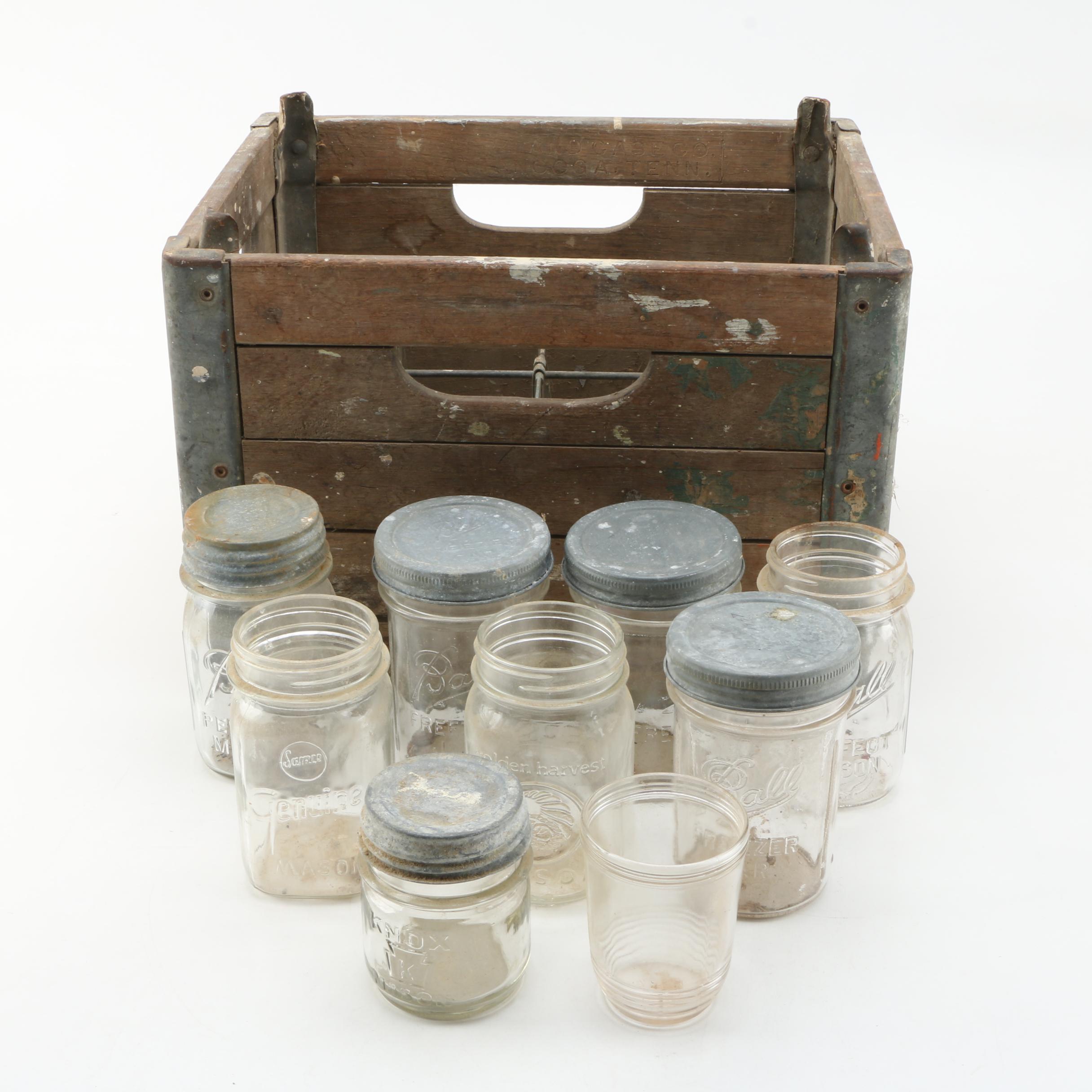 Vintage Milk Crate and Glass Jars