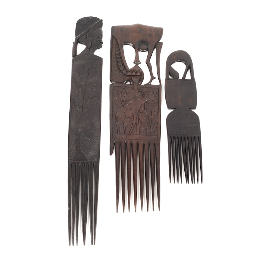 African Hardwood Carved Combs